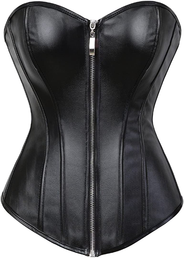 Corsets for Women Faux Leather Corset Top Steampunk Corsets Zipper Bustier Pirate Costume: Corsets for Women Faux Leather Corset Top Steampunk Corsets Zipper Bustier Pirate Costume