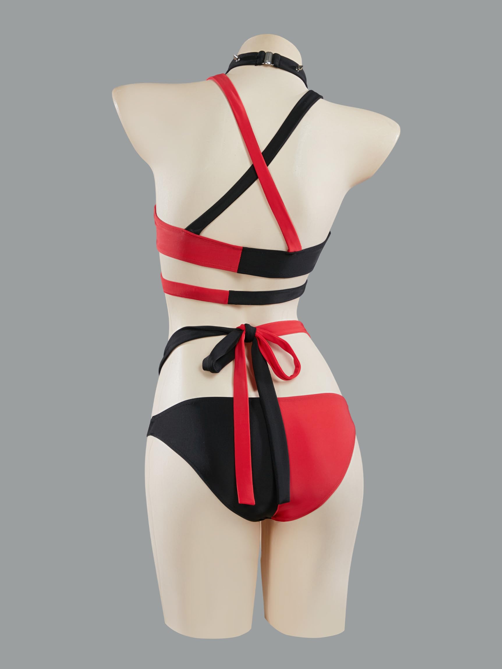 MEOWCOS Women Bikini Set Cosplay Swimsuit Classic Black and Red Bathing Suit