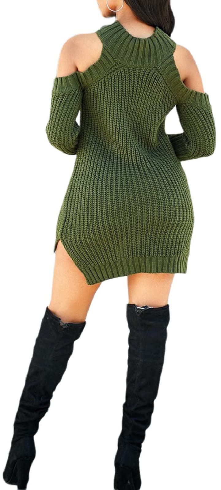 Sweater Dress for Women Elegant Casual Knit Long Sleeve Off Shoulder Pullover Winter Dresses: Small Green