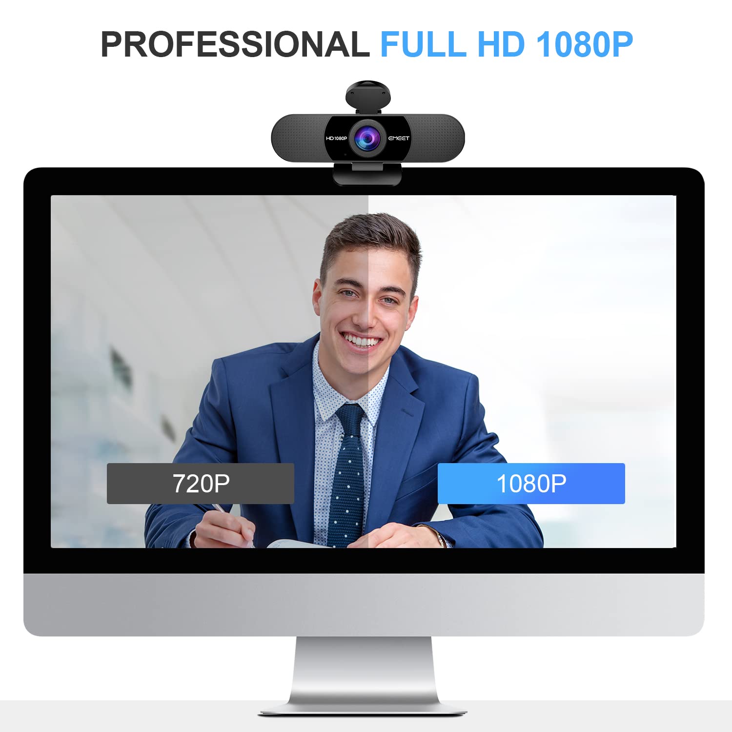 EMEET  Webcam with Microphone, C960 Web Camera, 2 Mics Streaming Webcam, 90°FOV Computer Camera, Plug and Play USB Web Cam for Online Calling/Conferencing, Zoom/Teams/Facetime/YouTube, Laptop/PC