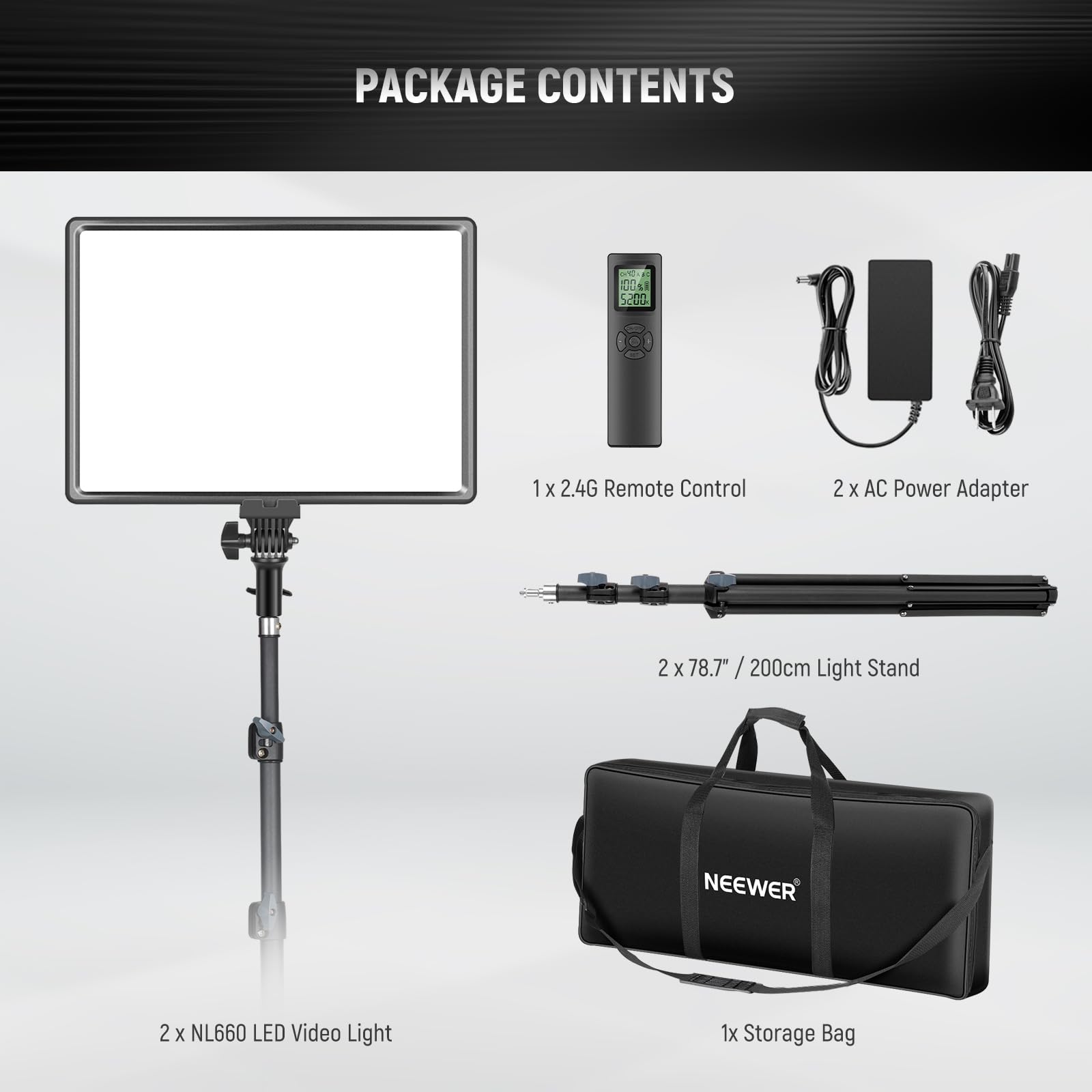 Neewer 13" Led Video Light Panel Kit, 2 Pack Dimmable Bi Color Soft Key Lighting with Tripod Stand, 8000mAh Battery, 3200~5600K CRI97+ 2400Lux for Game/Streaming/YouTube Recording/Studio Photography: NL-288ARC