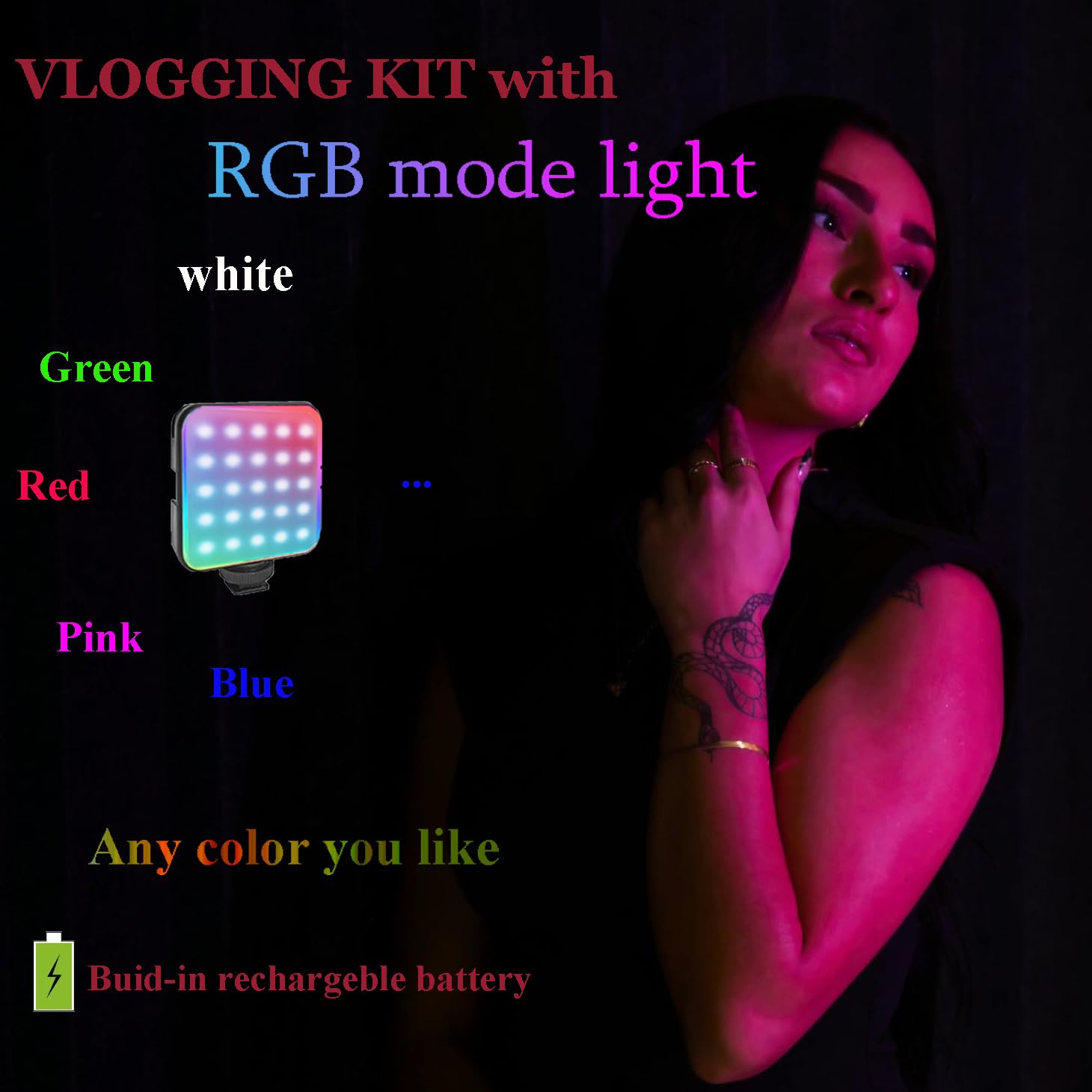 Litchitech Vlogging Kit for iPhone,Vlogging Kit for Andriod Phone,Vlogging Camera Kit,with Tripod 60" / Multiple Holders/RGB Light/Lavalier Mic/Remote: With shotgun-shape short Tripod