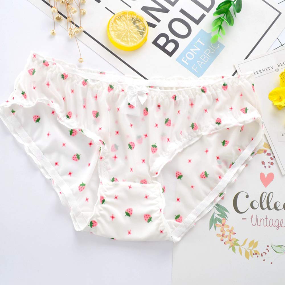 Japanese Stawberry Print Bikini Panties 2 Pack Briefs Cosplay Anime Underwear: One Size 3 Pack Lace Around Style