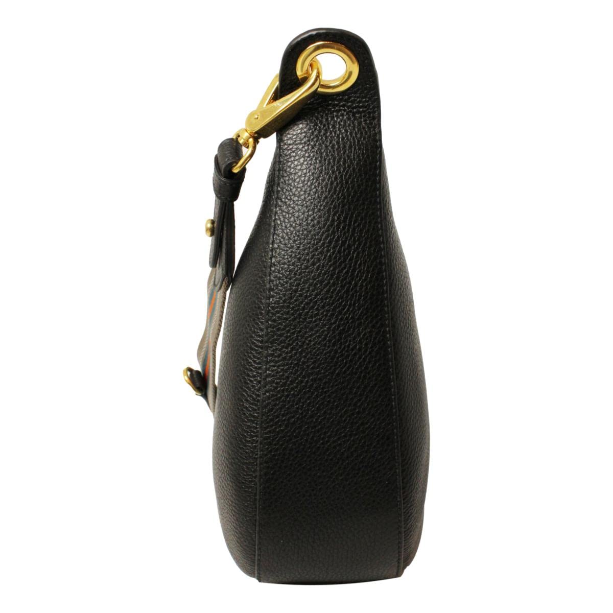 Prada Black Vitello Phenix Leather Web Stripe Strap Crossbody 1BC166: Prada Black Vitello Phenix Leather Web Stripe Strap Crossbody 1BC166