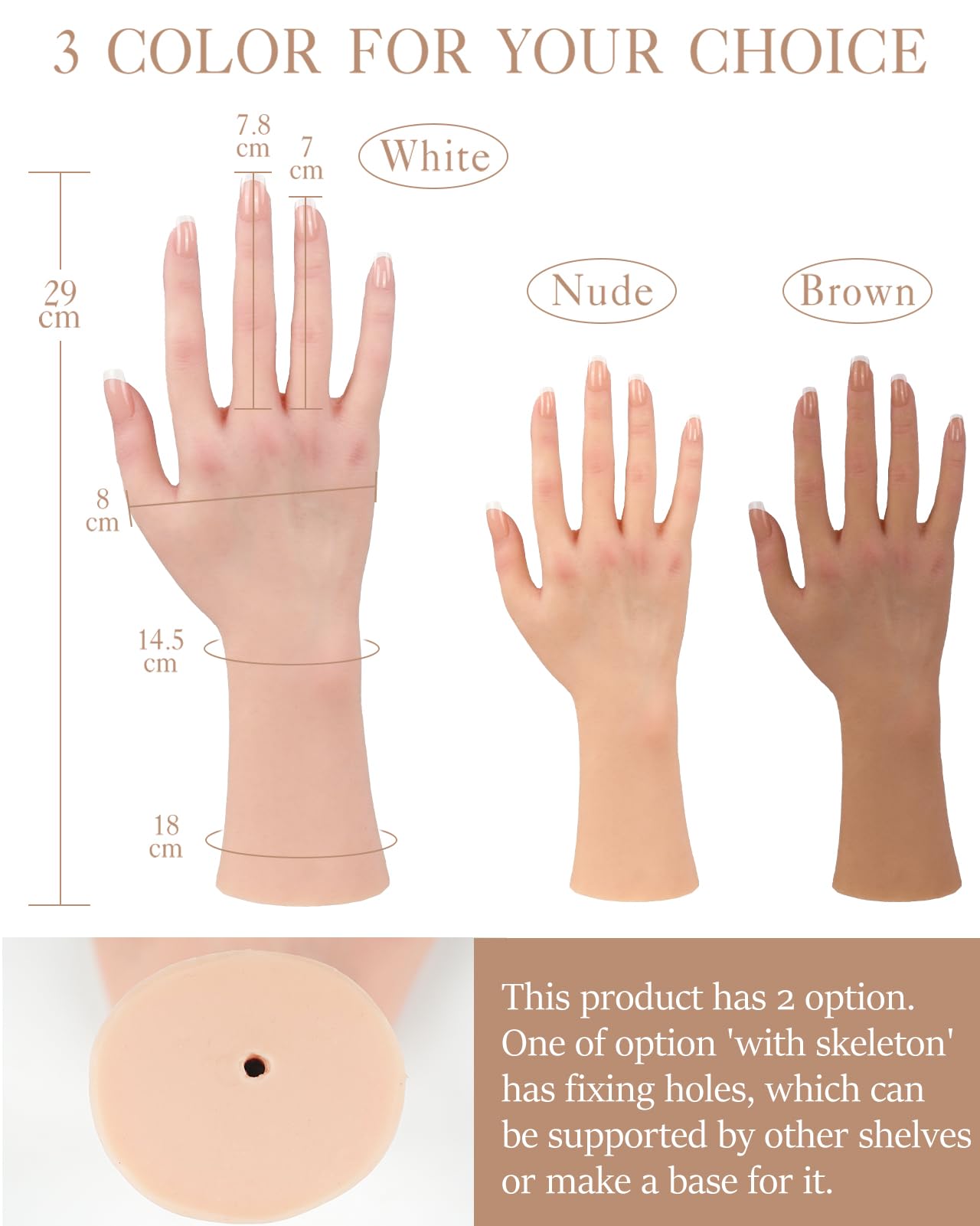 KUMIHO Realistic Silicone Female Hand Model Fake Hand for Jewelry Display Tattoo Training Practice Art Sketch with Nails, 1 Pair -with Skeleton, White: White 1 Pair -With Skeleton