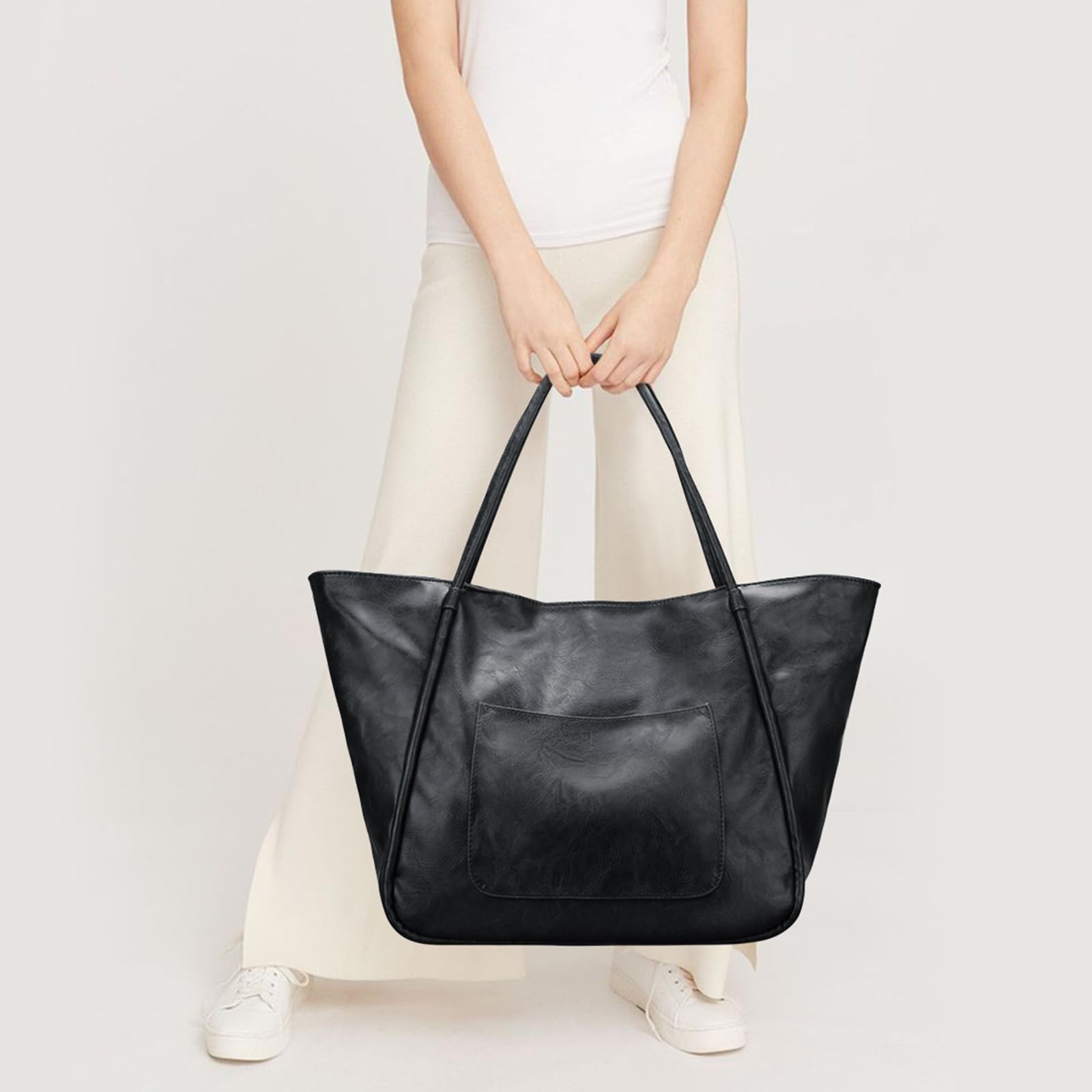 KKXIU Large Tote Bag for Women with Zipper Work Leather Travel Purse and Handbags thumbnail 7