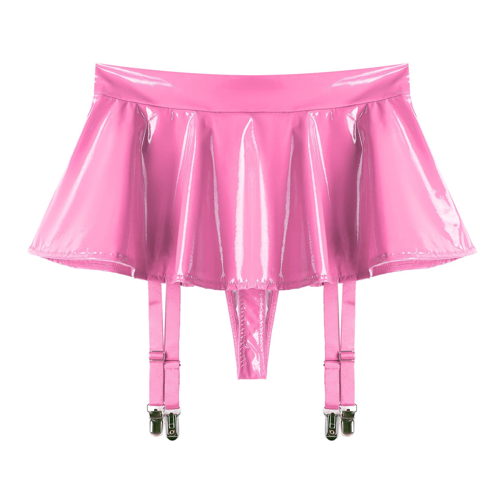 Zaldita Women's Wet Look PVC Leather Skirt Garter Belts Suspender Belt with 4 Straps Metal Clip: Small Hot Pink