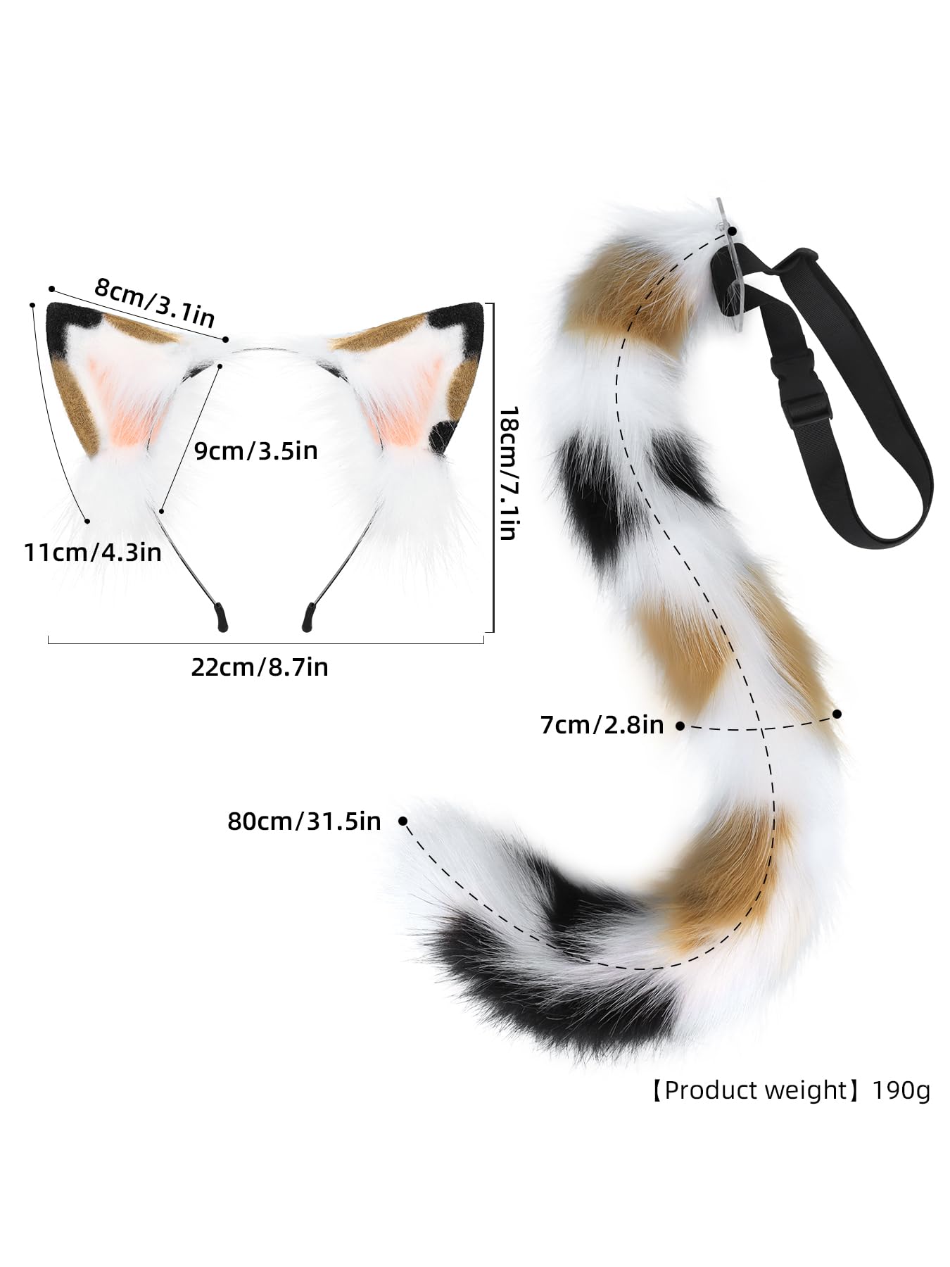 JUNBOON Cat Wolf Fox Tail Faux Fur Ear Headband Set Adult Halloween Xmas Fancy Party Cosplay Costume Gifts: 2-kw