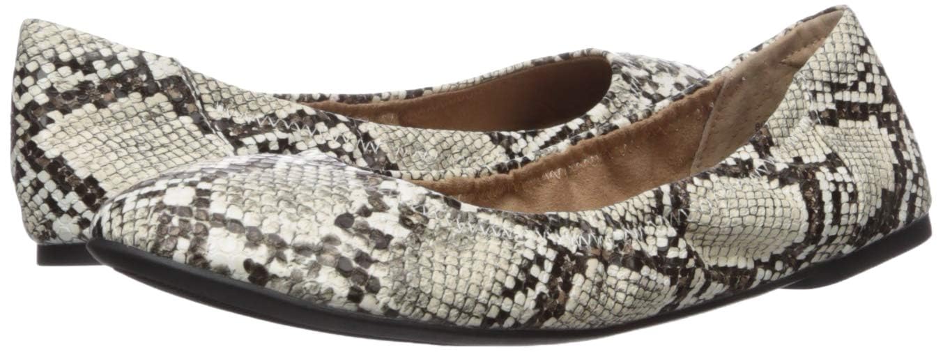 Amazon Essentials Women's Belice Slip On Ballet Flat: 7.5 Black White Faux Snake Skin