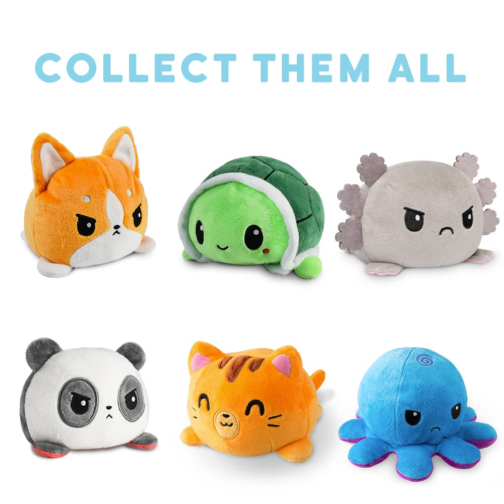 TeeTurtle - The Original Reversible Cat Plushie - Black + Pumpkin - Cute Sensory Fidget Stuffed Animals That Show Your Mood - Perfect for Halloween!: Black + Gray Cat
