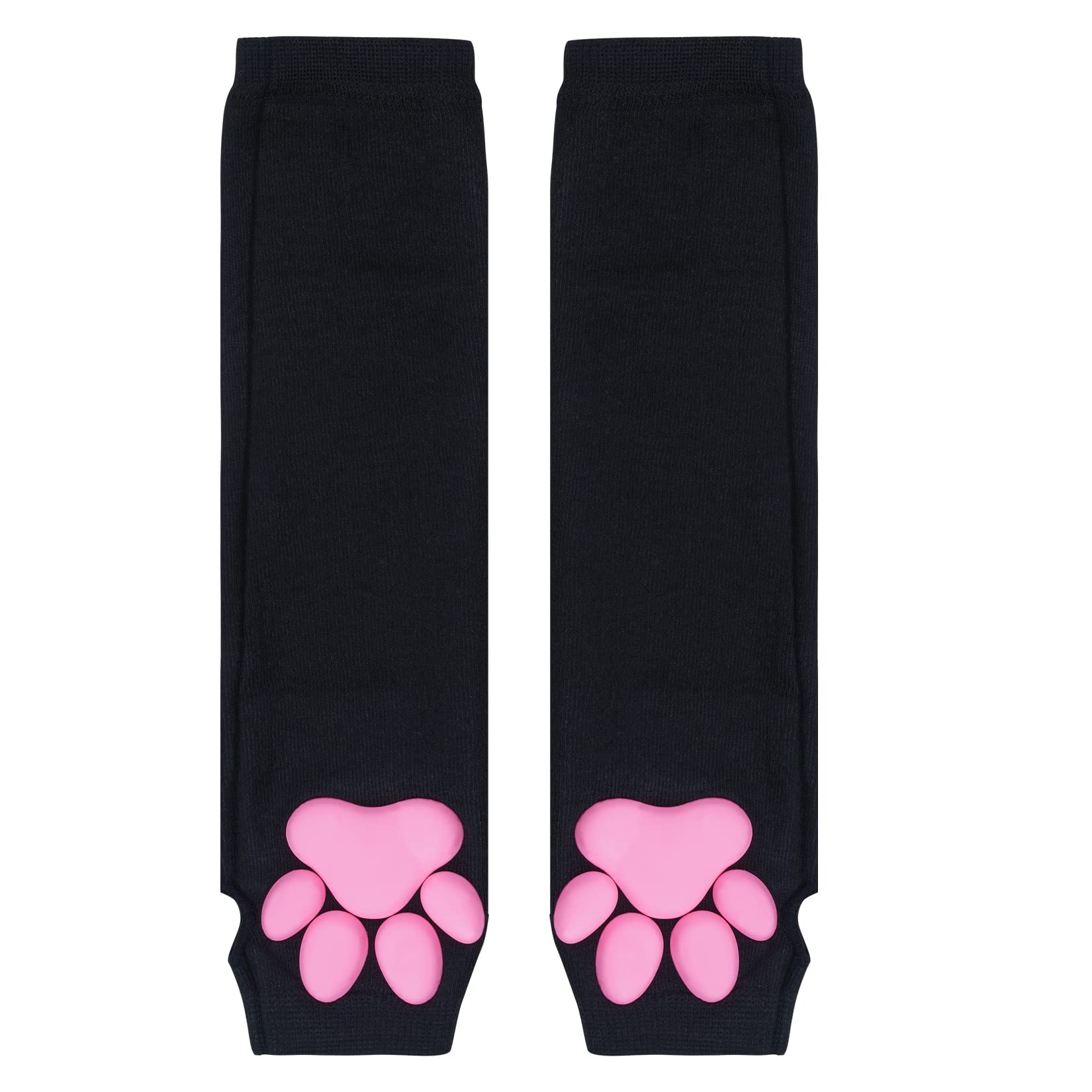 Nydotd Cat Paw Pad Mittens Gloves Kawaii Pink 3D Claw Fingerless Cute Cat Cosplay Gloves Sleeve for Girls Party: Black Long