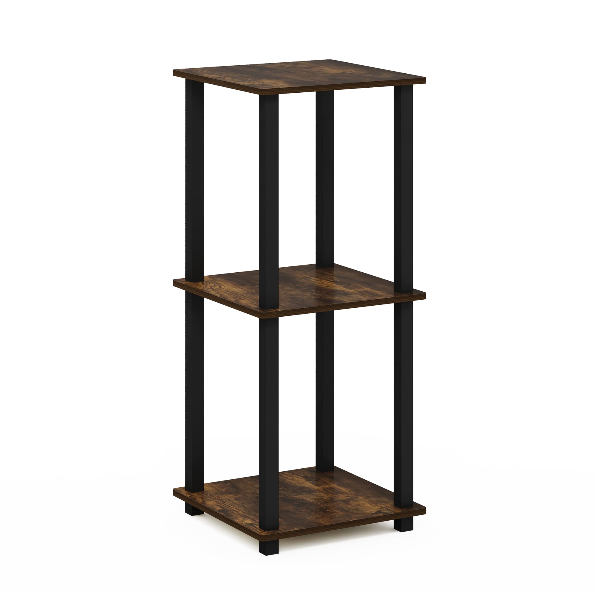 Furinno Simplistic Set of 2 End Table, Espresso/Black: Amber Pine/Black 2-Pack, Plastic Pole 15.6 x 15.6