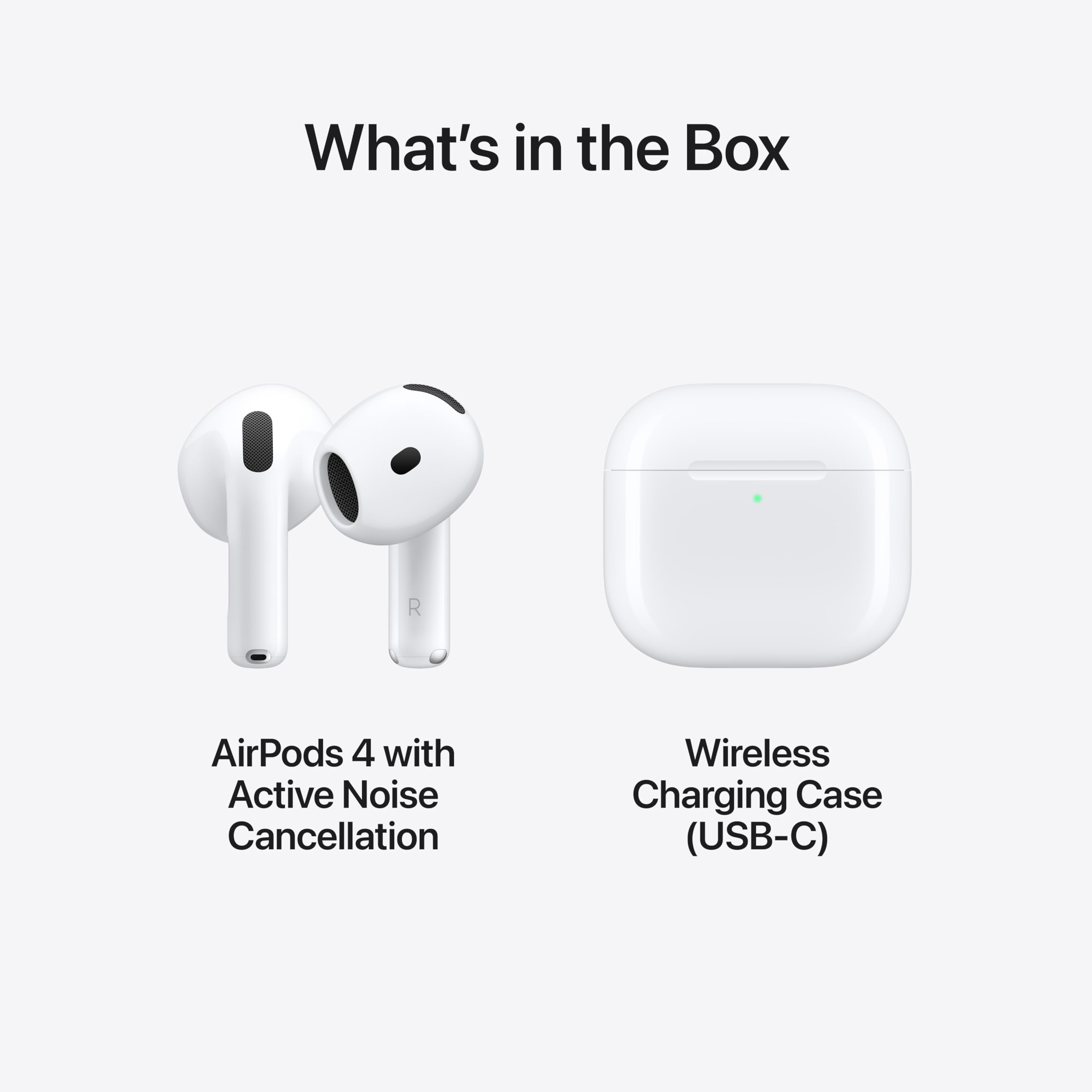 Apple AirPods 4 Wireless Earbuds, Bluetooth Headphones, Personalized Spatial Audio, Sweat and Water Resistant, USB-C Charging Case, H2 Chip, Up to 30 Hours of Battery Life, Effortless Setup for iPhone: With Active Noise Cancellation