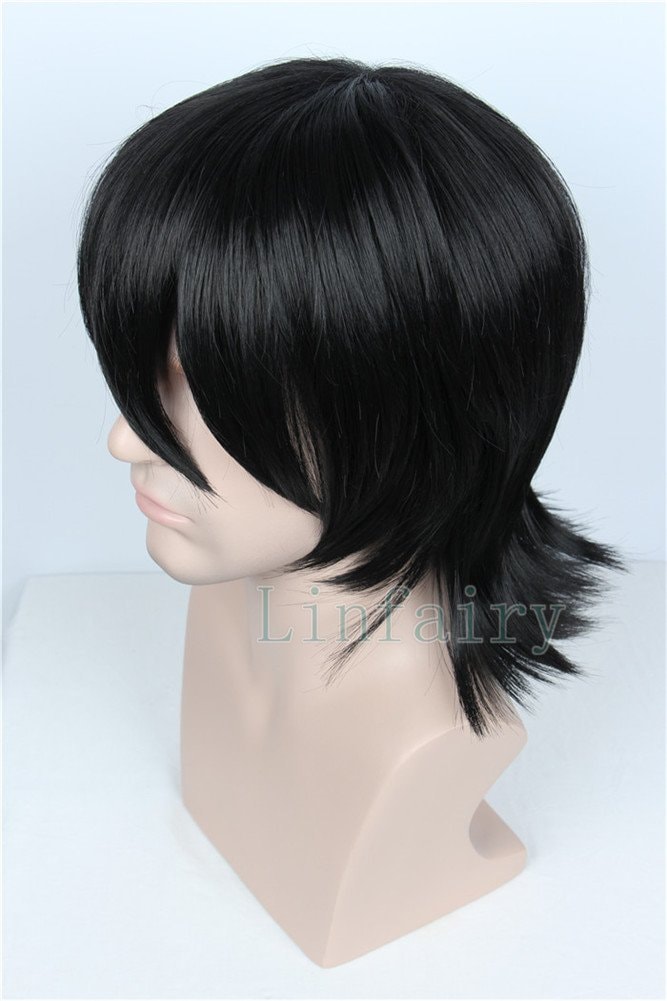 Linfairy Unisex Short Black Straight Cosplay Wig Halloween Costume Wig for Women: Linfairy Unisex Short Black Straight Cosplay Wig Halloween Costume Wig for Women