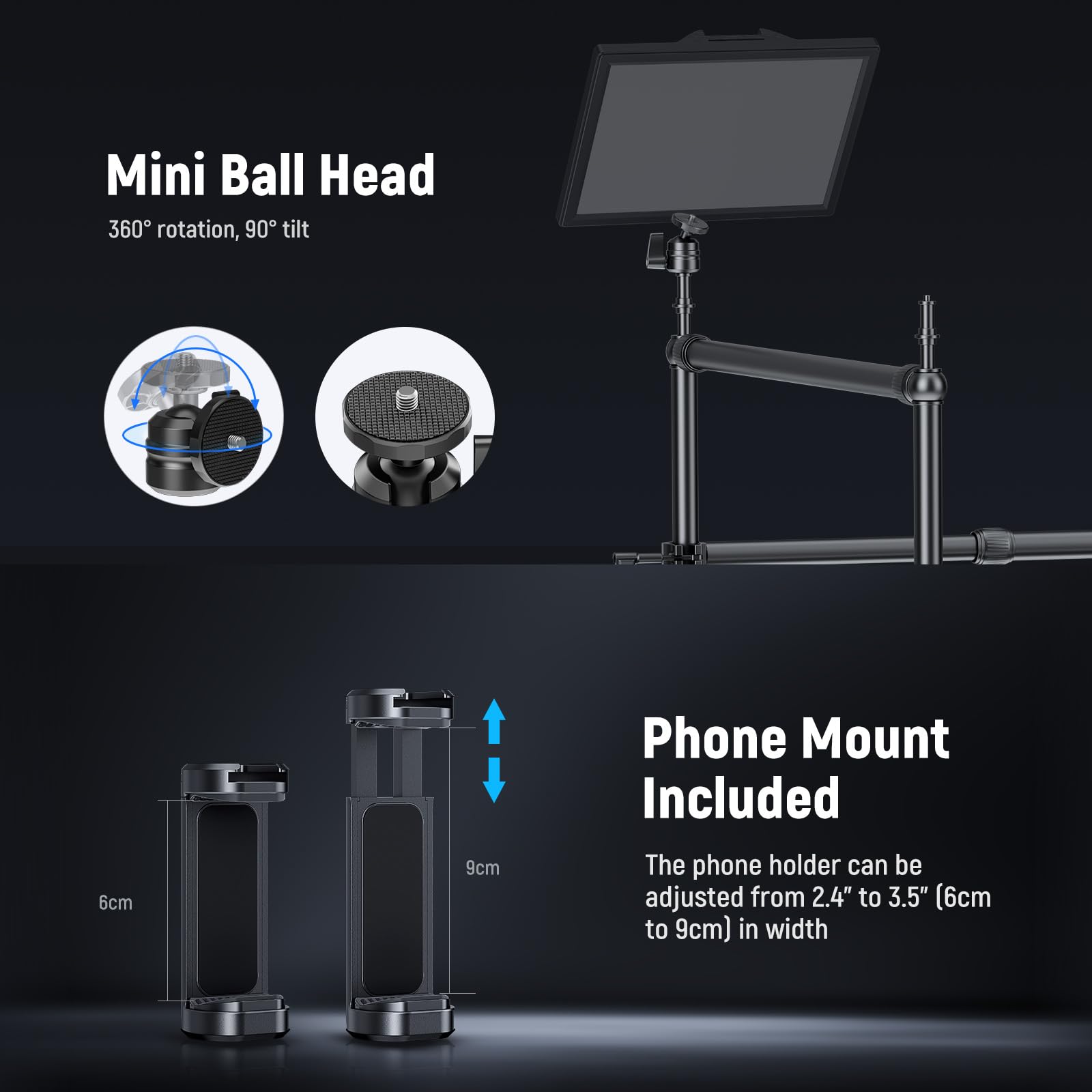 NEEWER Overhead Camera Mount Rig with 2 Ball Heads, Super Clamp/Mobile Phone Holder/Camera Desk Mount, Multi Device Mount, Platform Overhead Tripod, Adjustable Height Width, Max Load 12 kg, NK002: Overhead Rig with 3 C Clamp Stand
