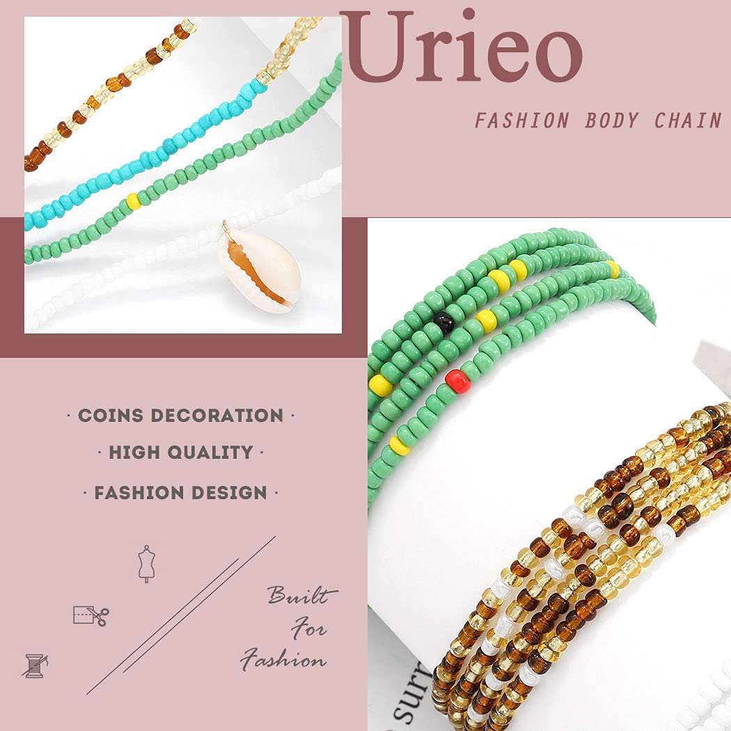 Urieo African Shell Elastic Waist Beads Chain Colorful Stretchy Belly Bead Layered Beaded Bikini Beach Waist Chains for Women: Urieo African Shell Elastic Waist Beads Chain Colorful Stretchy Belly Bead Layered Beaded Bikini Beach Waist Chains for Women