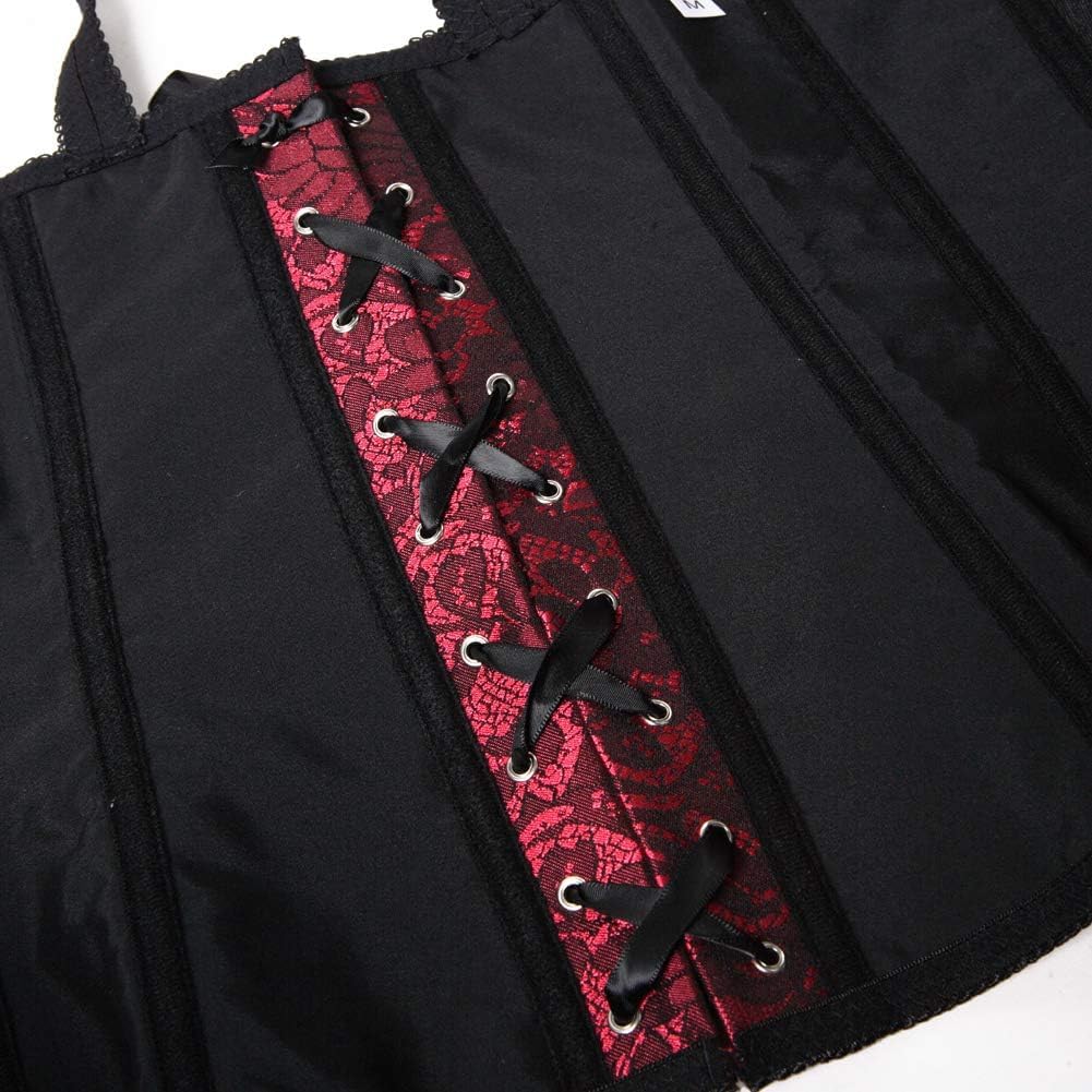 ADELCE Women's Lace up Gothic Jacquard Shoulder Straps Tank Overbust Shaper Corset Bustiers Top: Small Red 5