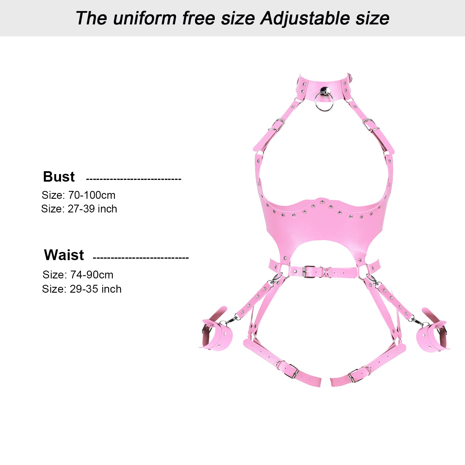 Waist Garter belt Punk Full body harness for women Photography Dance Rock Halloween Leather cage Chest strap set: Pink