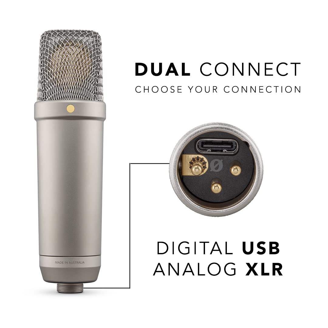 RØDE NT1 5th Generation Large-diaphragm Studio Condenser Microphone with XLR and USB Outputs, Shock Mount and Pop Filter for Music Production, Vocal Recording and Podcasting (Black): NT1 5th Gen Silver