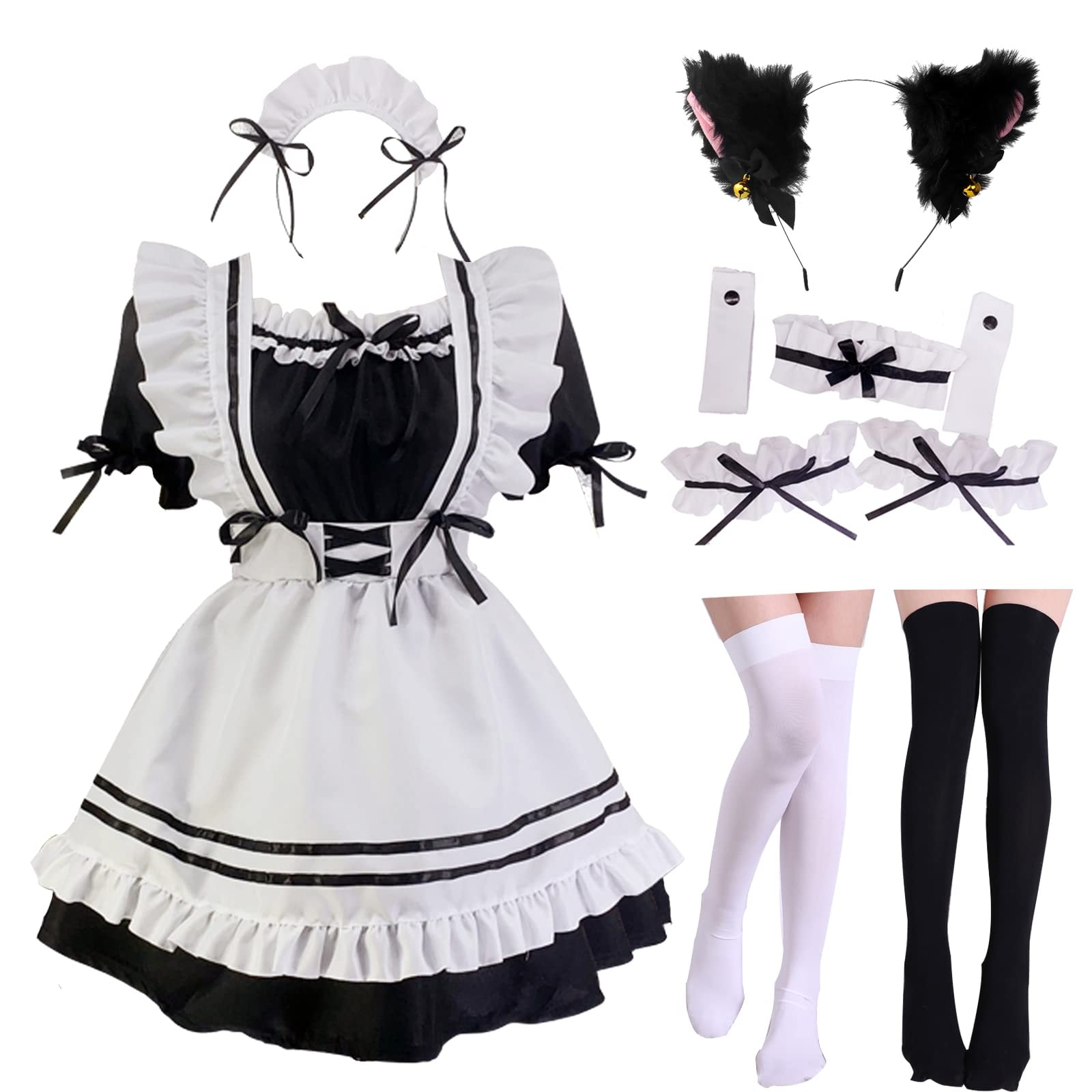 JFFLYIT Japanese Anime Cosplay Maid Outfit Dress Japanese Maid Outfit Set Cute Halloween Makeup Cosplay Costume - Image 1