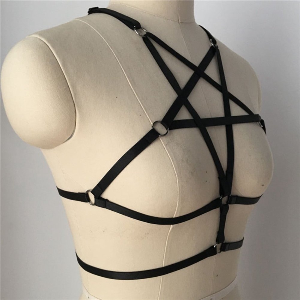 Sexy Women Harness Halter Pentagram Body Harness Bra Caged Bra Cupless Bra Punk Gothic Style Strappy Bralette One Size: Sexy Women Harness Halter Pentagram Body Harness Bra Caged Bra Cupless Bra Punk Gothic Style Strappy Bralette One Size
