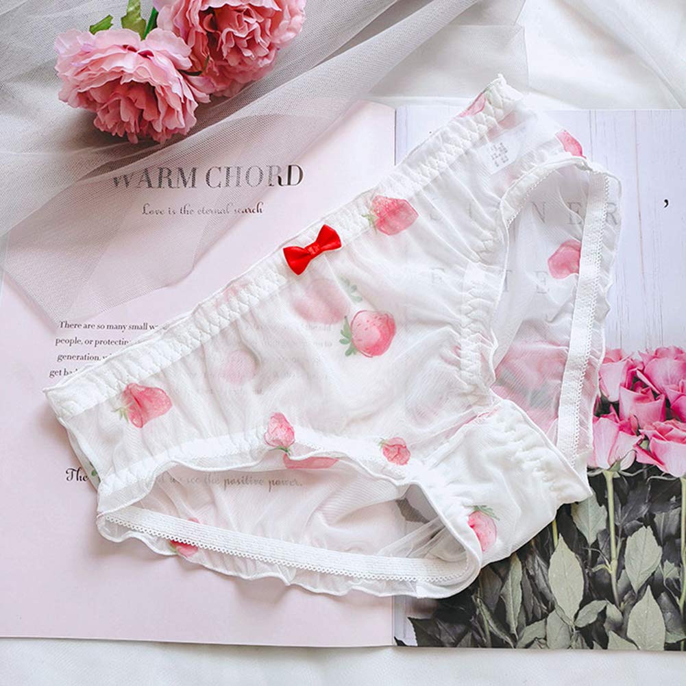 Japanese Stawberry Print Bikini Panties 2 Pack Briefs Cosplay Anime Underwear: One Size 3 Pack Lace Around Style
