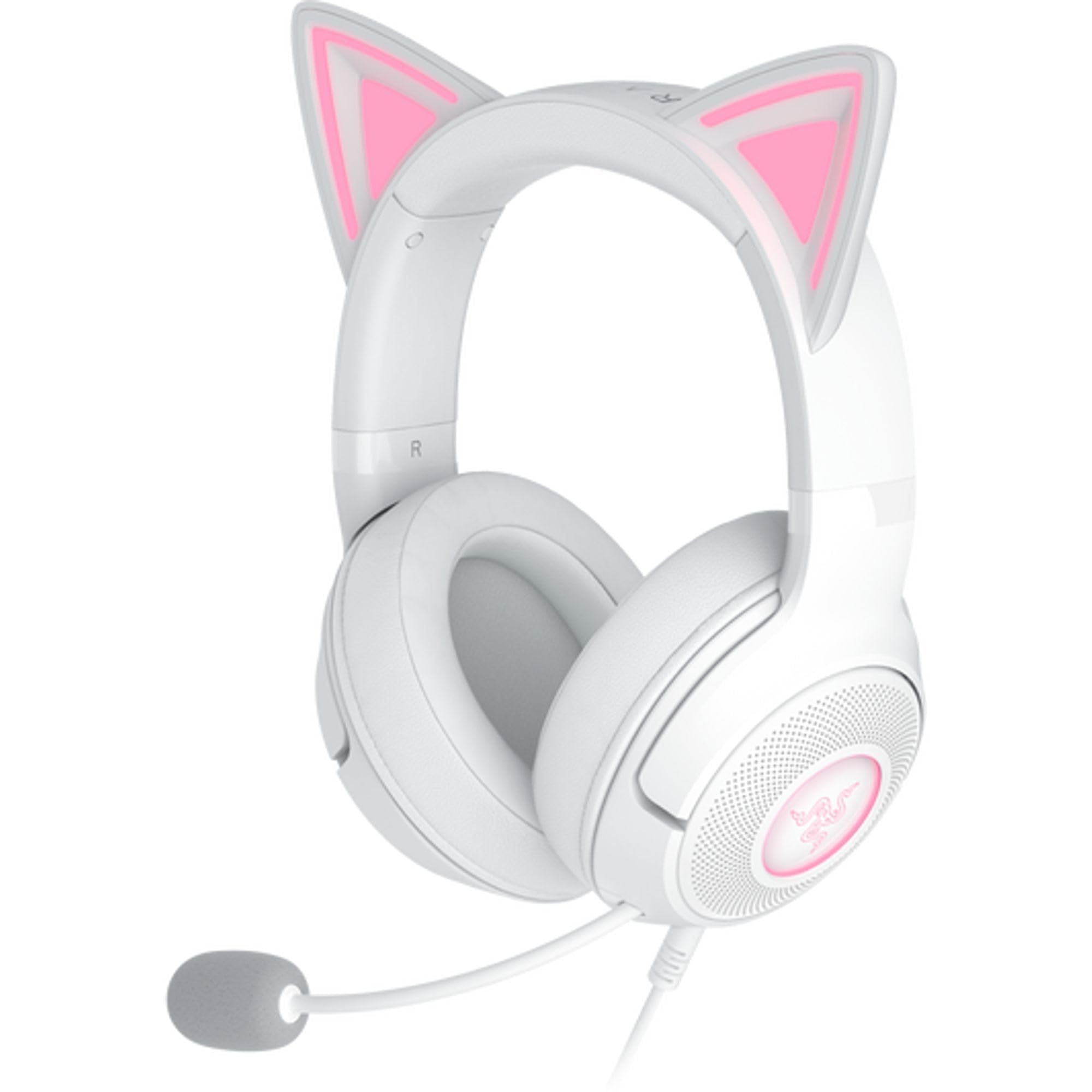 Razer Kraken Kitty V2 USB Wired Headset: Chroma RGB Kitty Ears - Stream Reactive Lighting - HyperClear Cardioid Mic - 40 mm Drivers - 7.1 Surround Sound - Comfortable Ear Cushions -: White
