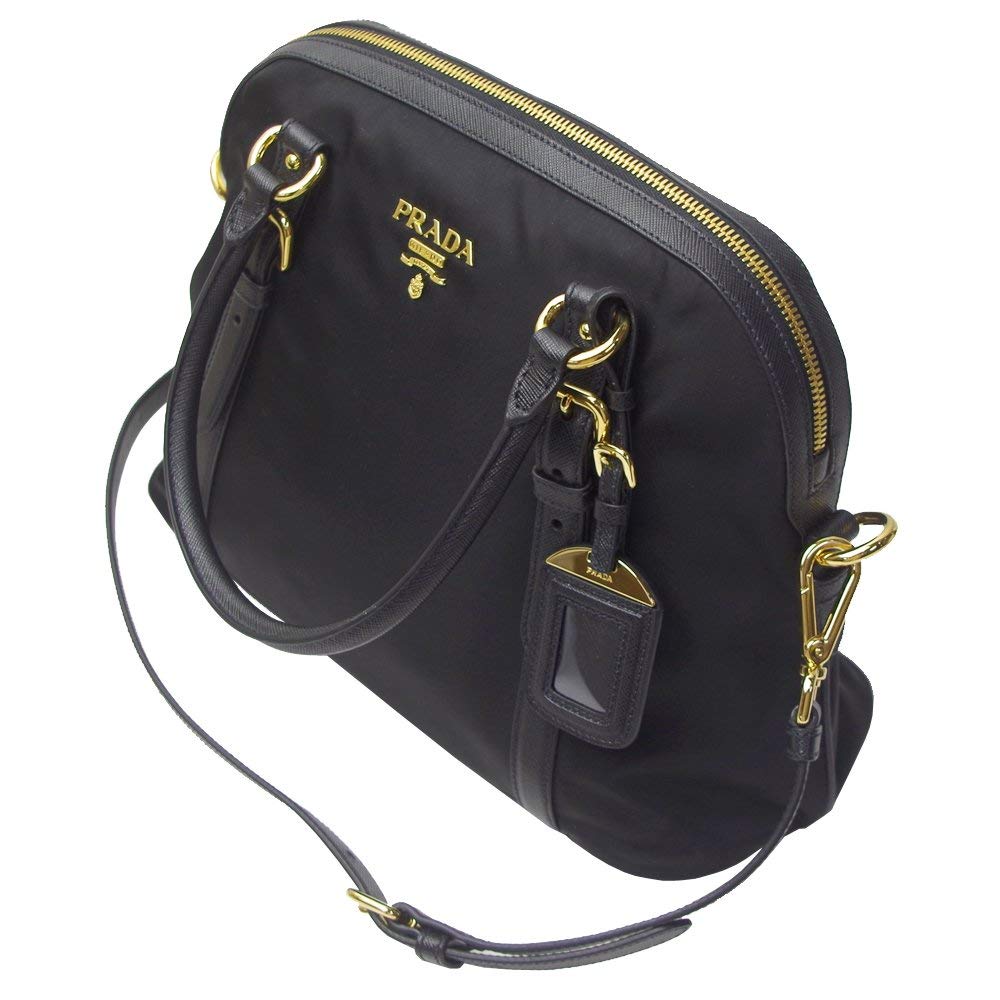 Prada Womens Tessuto Nylon Saffiano Leather Black Handbag 1BB013: Prada Womens Tessuto Nylon Saffiano Leather Black Handbag 1BB013