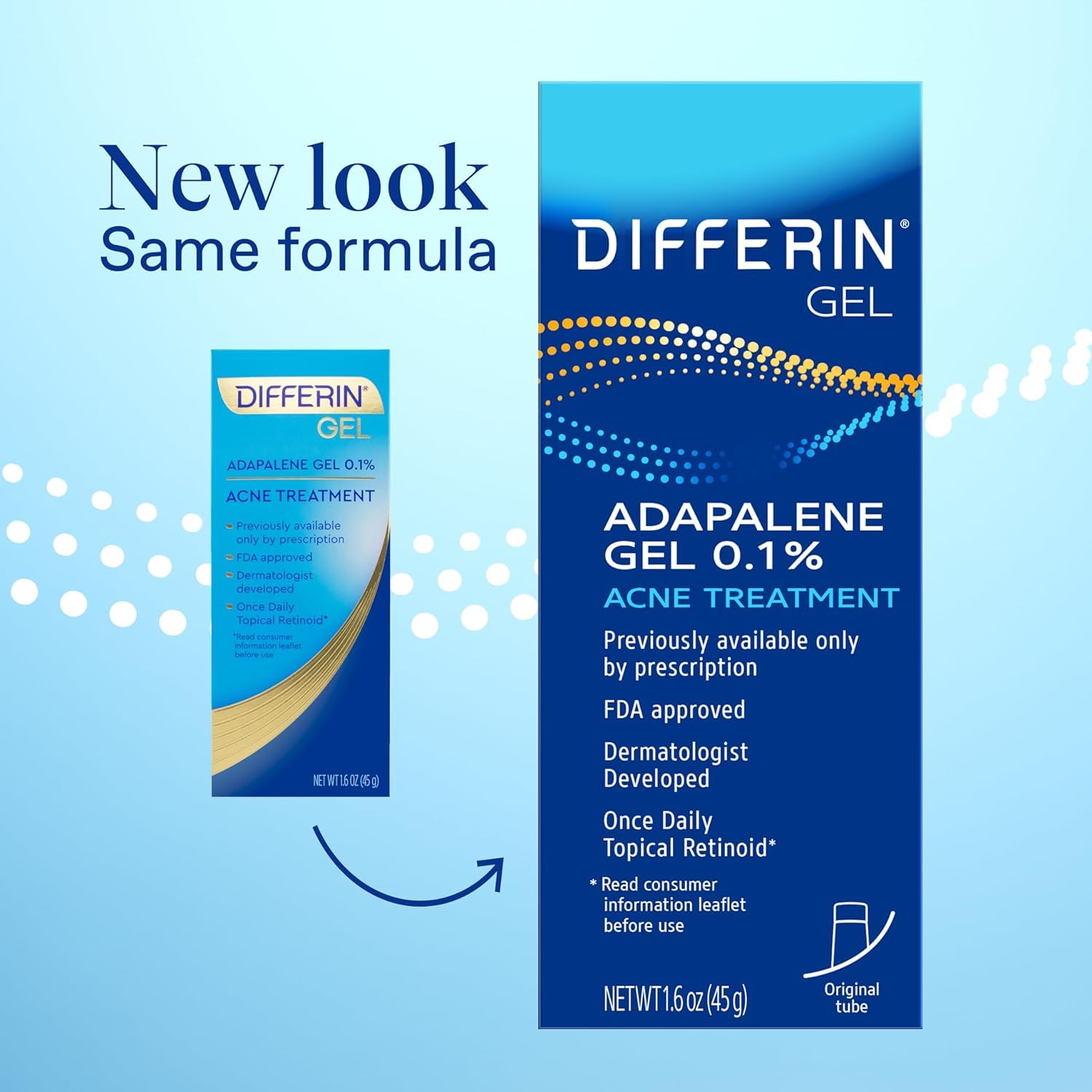 Differin Acne Treatment Gel, 180 Day Supply, Retinoid Treatment for Face with 0.1% Adapalene, Gentle Skin Care for Acne Prone Sensitive Skin, 45g , Pack of 2 (Packaging May Vary): Tube