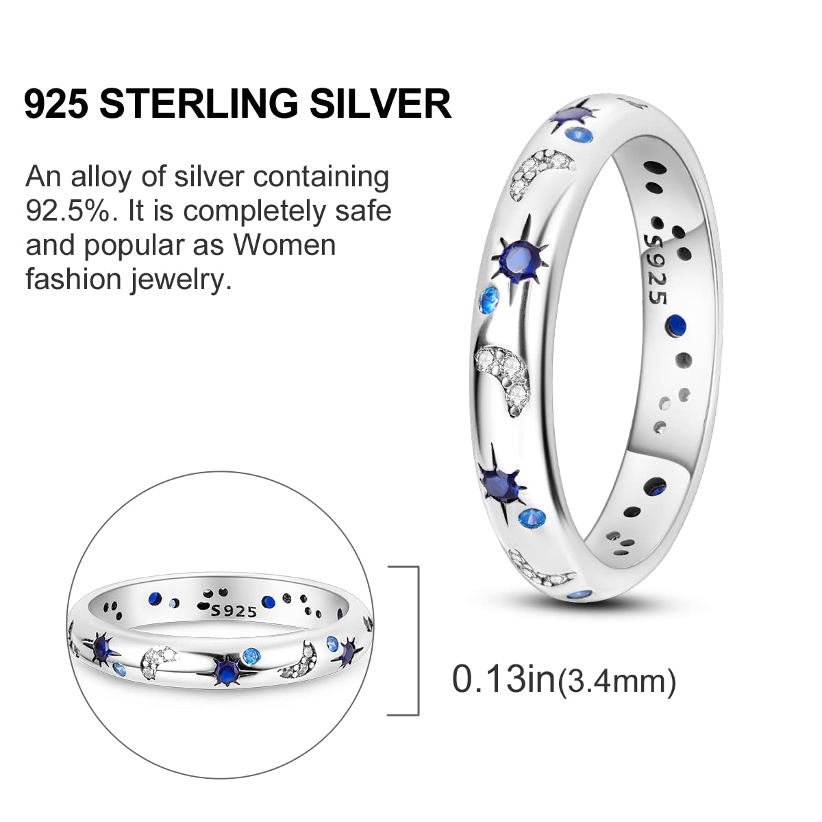 Hapour 925 Sterling Silver Ring for Women,Eternity Gorgeous Rings Stackable Rings for Women as Gifts Ring Size 6-9
