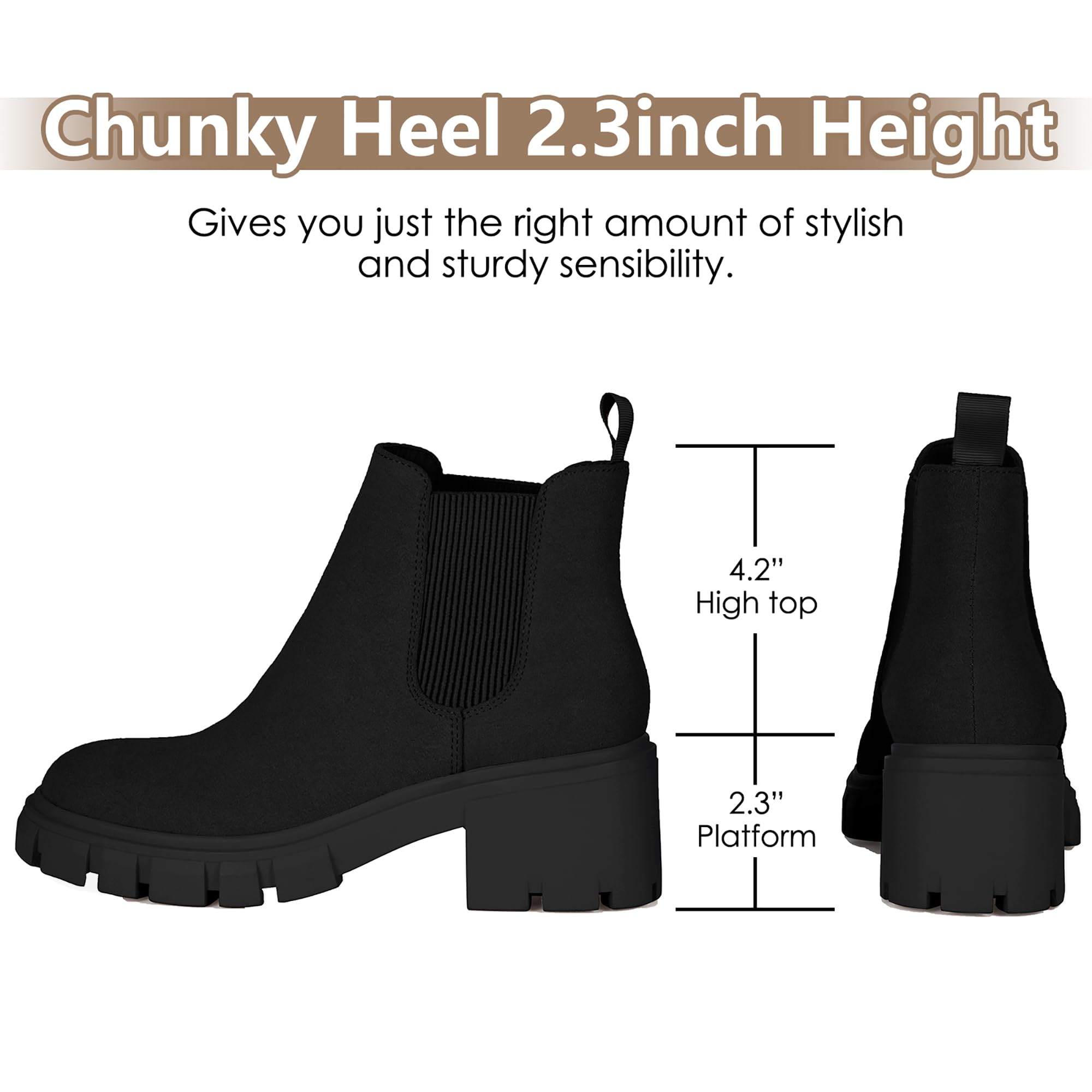 Athlefit Women's Chelsea Boots Fashion Lug Sole Chunky Heel Slip on Elastic Ankle Booties thumbnail 3