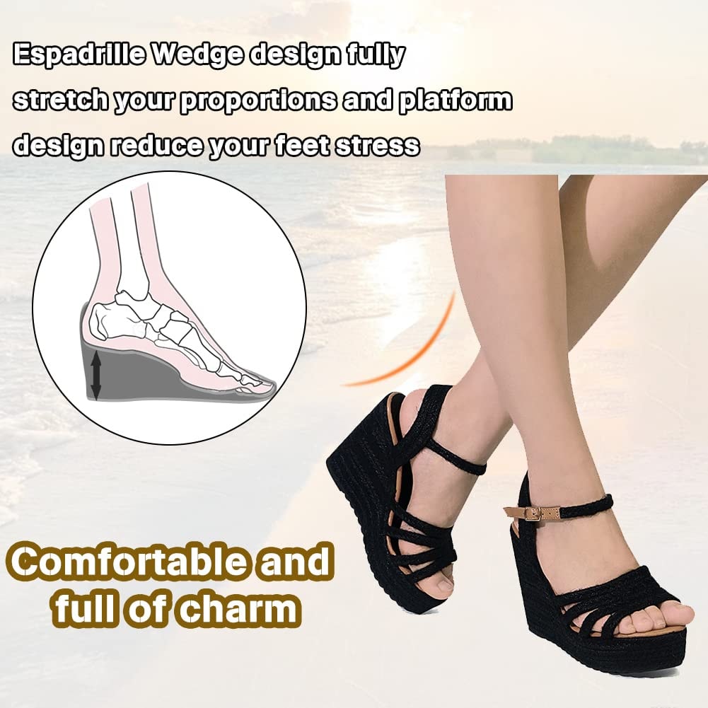mikarka Sandals for Women, Platform Ankle Strap Womens Sandals Open Toe Espadrille Wedge Sandals for Women Concise Casual Summer Womens Shoes - Image 5