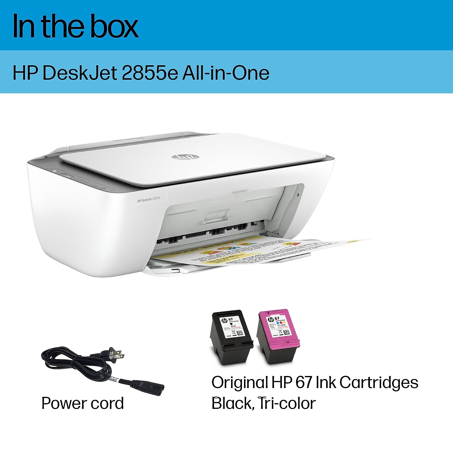 HP DeskJet 2855e Wireless All-in-One Color Inkjet Printer, Scanner, Copier, Best for home, 3 months of Instant Ink included, Single-band Wi-Fi connectivity (588S5A)