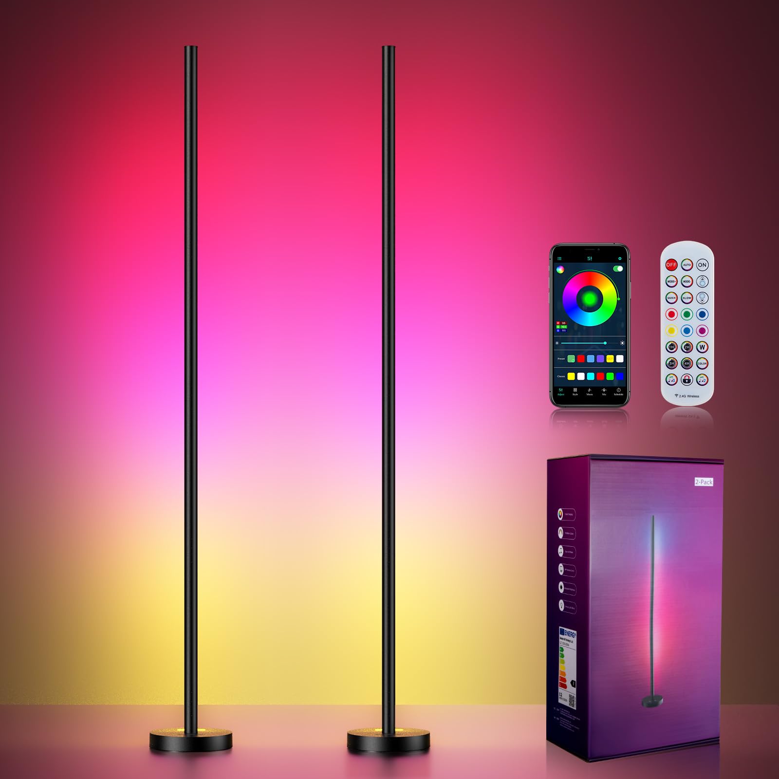 OIYN Smart RGBICW LED Corner Floor Lamp - 16 Million DIY Colors, 68+ Scenes, Music Sync, App & Remote Control, Color-Changing Ambient Lighting for Living Rooms, Bedrooms, and Gaming Rooms thumbnail 1