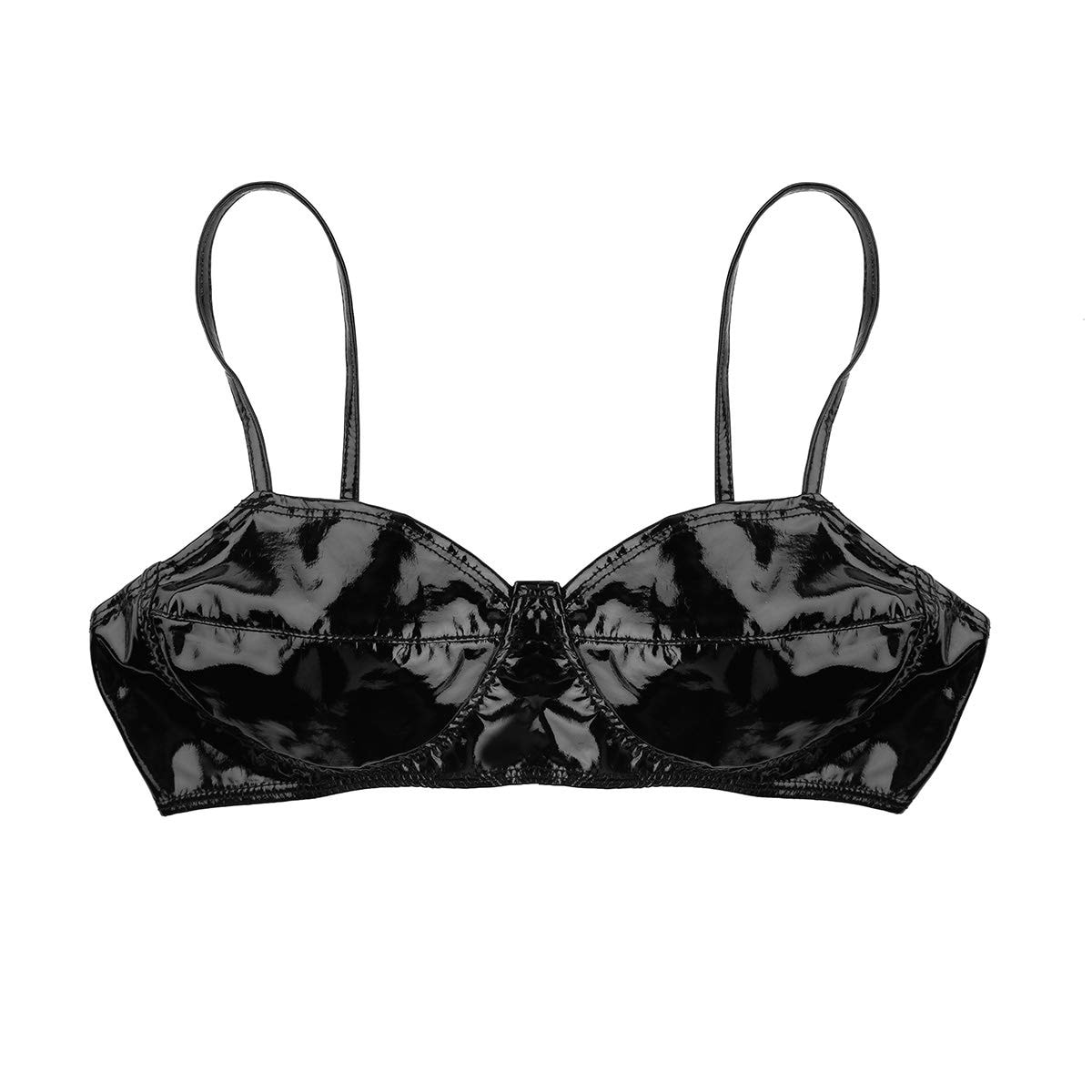 Yartina Women's Patent Leather Wet Look Bra Top Wireless Bralette Crop Top Lingerie Party Clubwear: Small Black
