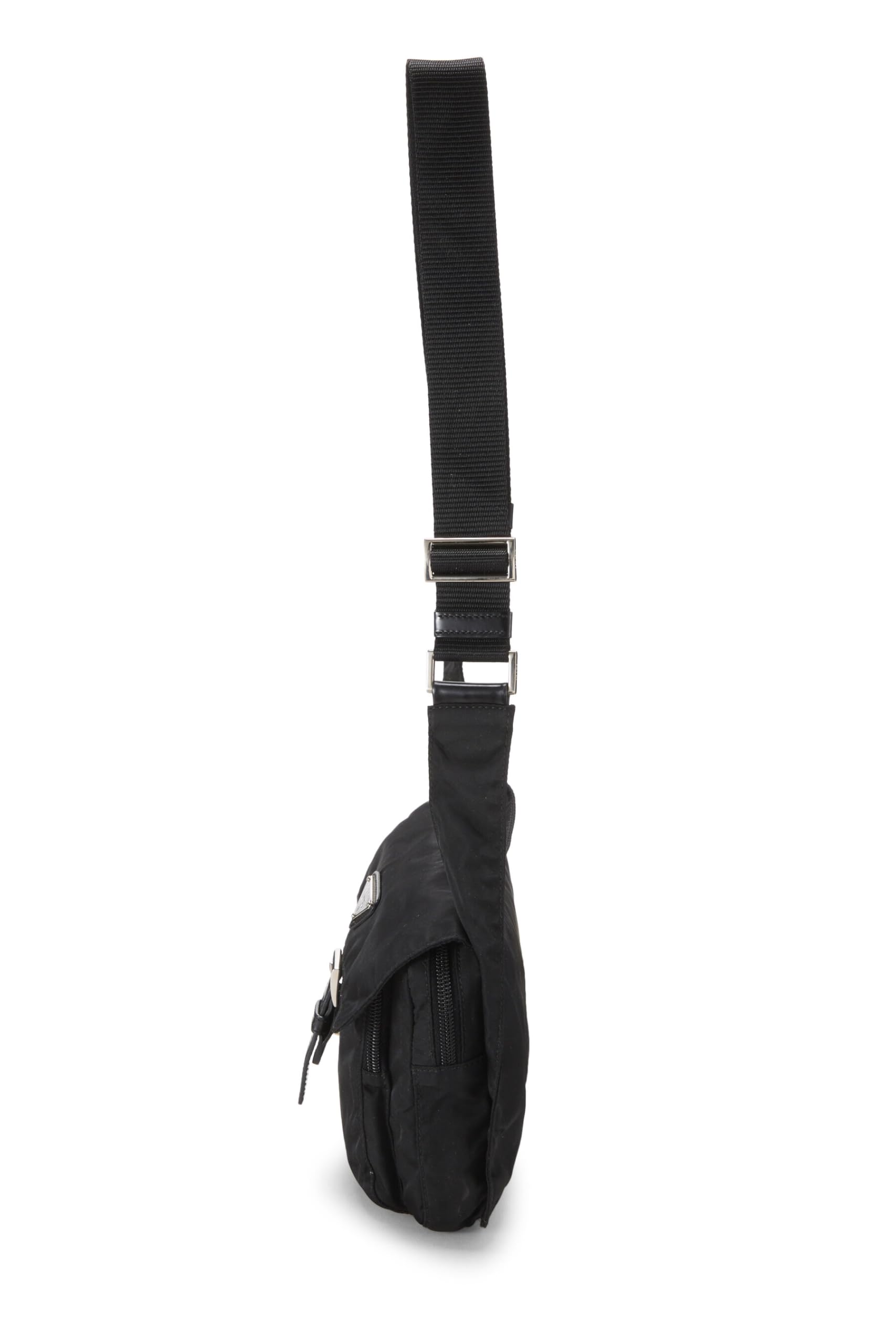 Prada, Pre-Loved Black Nylon Messenger Bag Small, Black: Prada, Pre-Loved Black Nylon Messenger Bag Small, Black