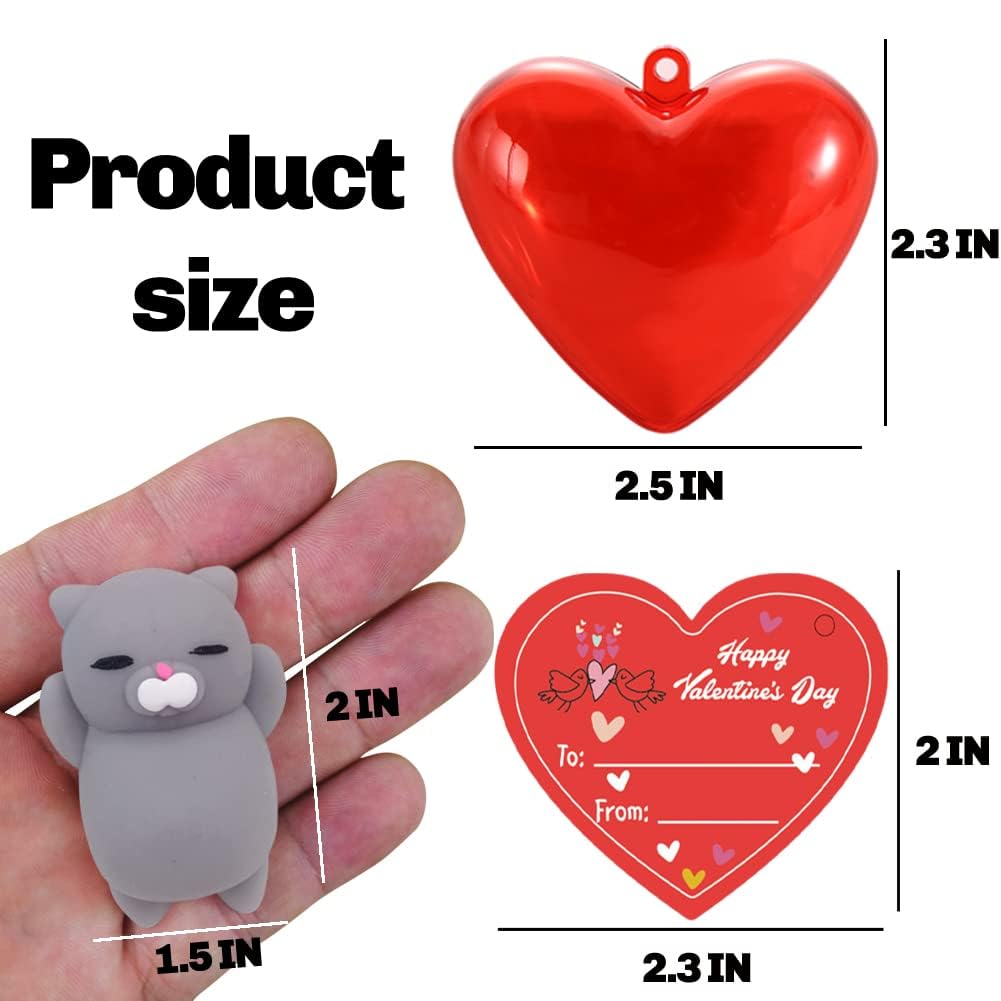 Valentines Party Favors Set, 28 Pcs Mochi Squishies Toys Filled Hearts and Valentines Day Cards for Kids Valentine's Day Exchange Gift, Kawaii Stress Relief Anxiety Toys for Valentine Basket Stuffers