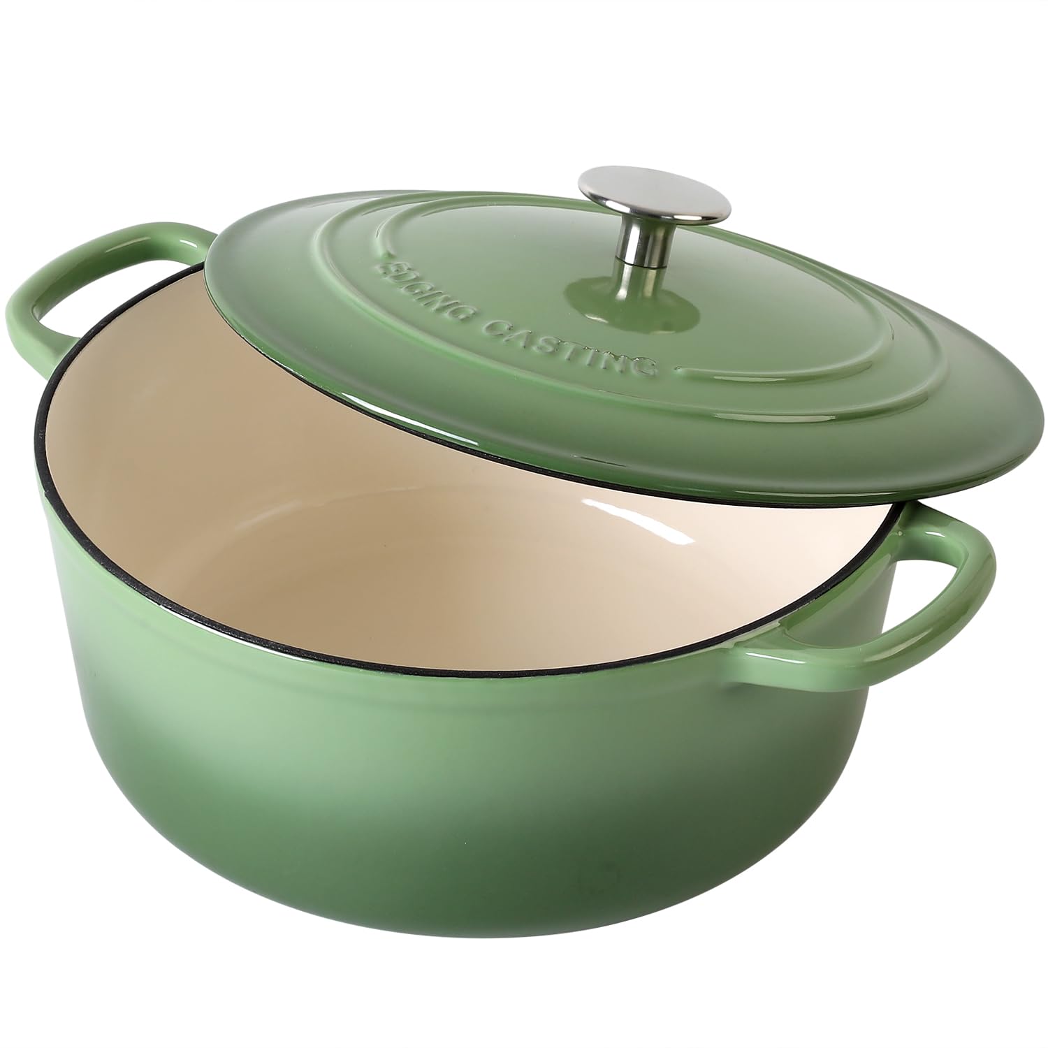 EDGING CASTING Enameled Cast Iron Covered 5.5 Quart Dutch Oven with Dual Handle, Dutch Ovens with Lid for Bread Baking, Pink: 7QT Pistachio Green