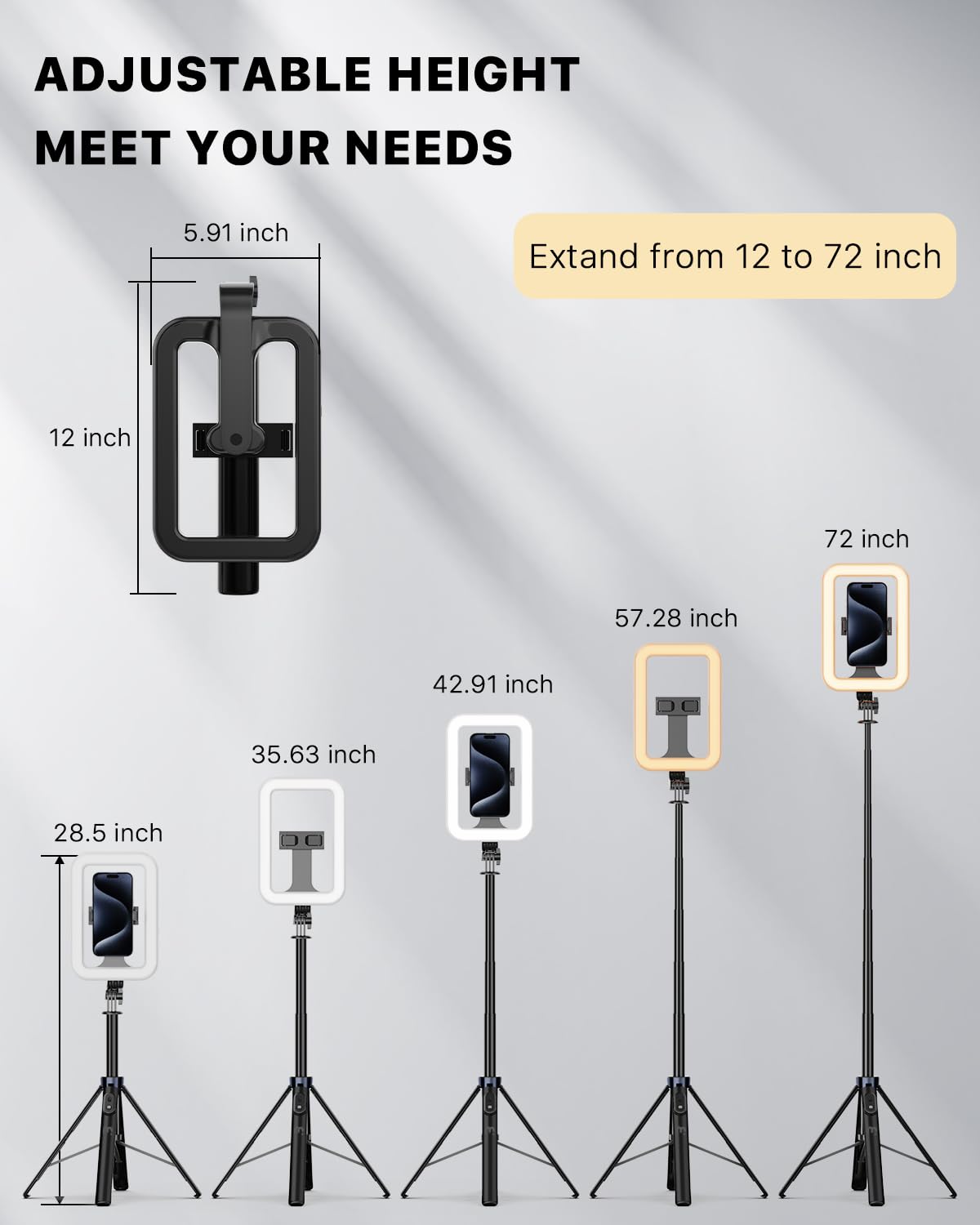 M MYBAT PRO Selfie Ring Light with 72" Tripod Stand - Extendable Selfie Stick with Light for Phone, Live Streaming, Makeup, Travel, Gaming, Video, Includes Phone Holder& USB-C Powered