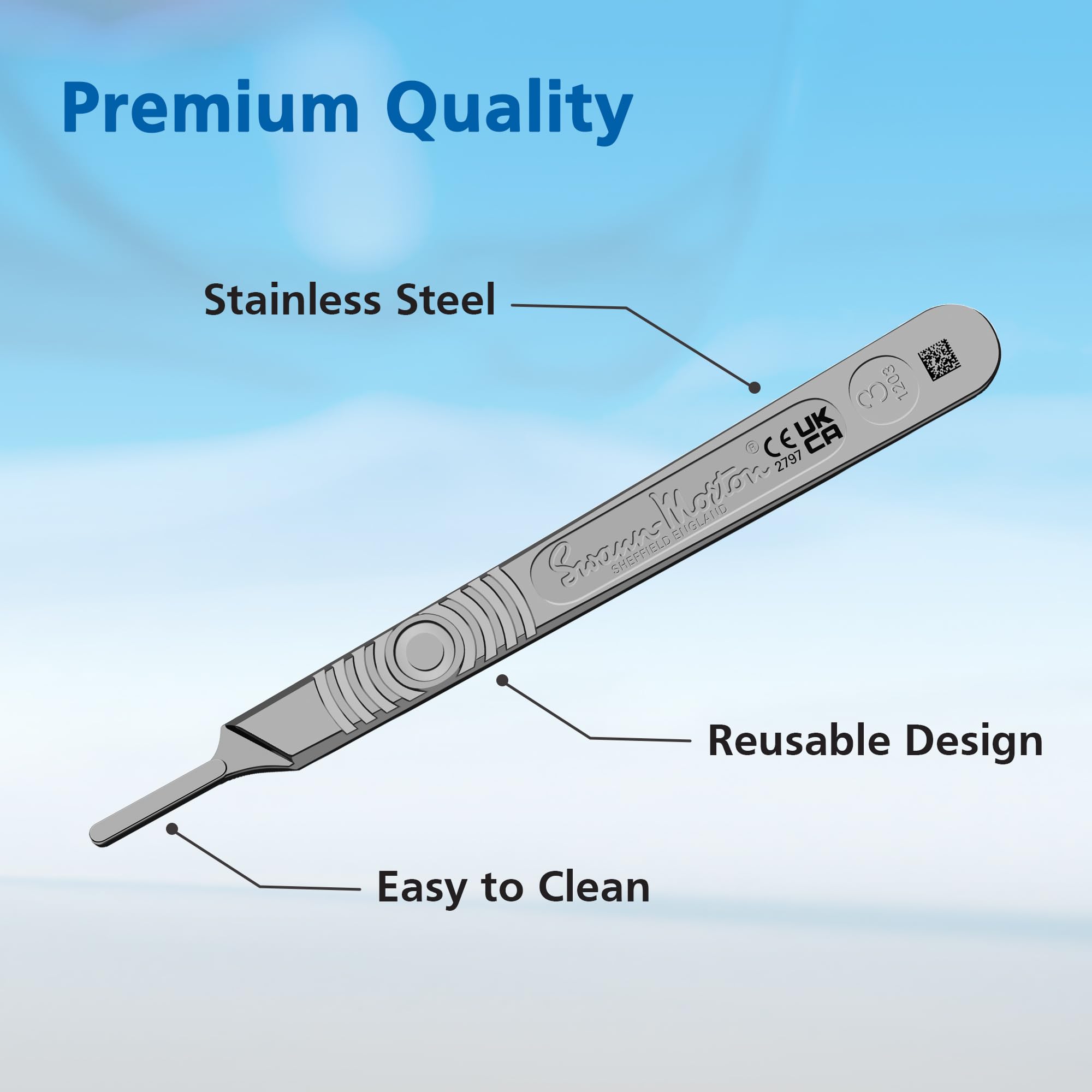 Swann Morton Scalpel Handle No. 3 - Stainless Steel, Fits Blades 10, 10A, 10R, 11, 12, 14, 15, & 15A, Esthetician Tools to Dermaplane, Surgical Knife Handle, Medical Grade Precision Instrument
