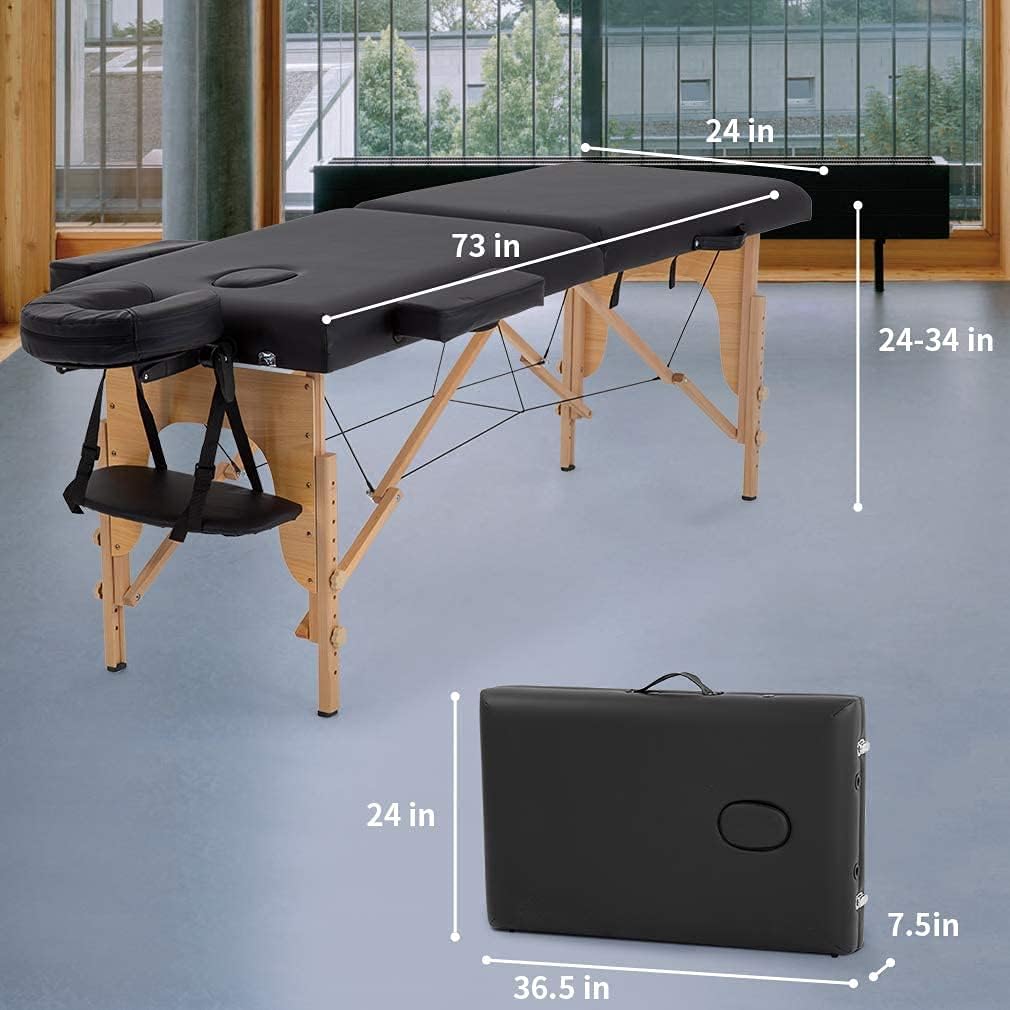 BestMassage Massage Bed Portable Massage Table 24 inche Wide Lash Bed Heigh Adjustable 2 Folding Spa Table with Non-Woven Bag for Spa Footmassage Facial CareSpa Tattoo: Black