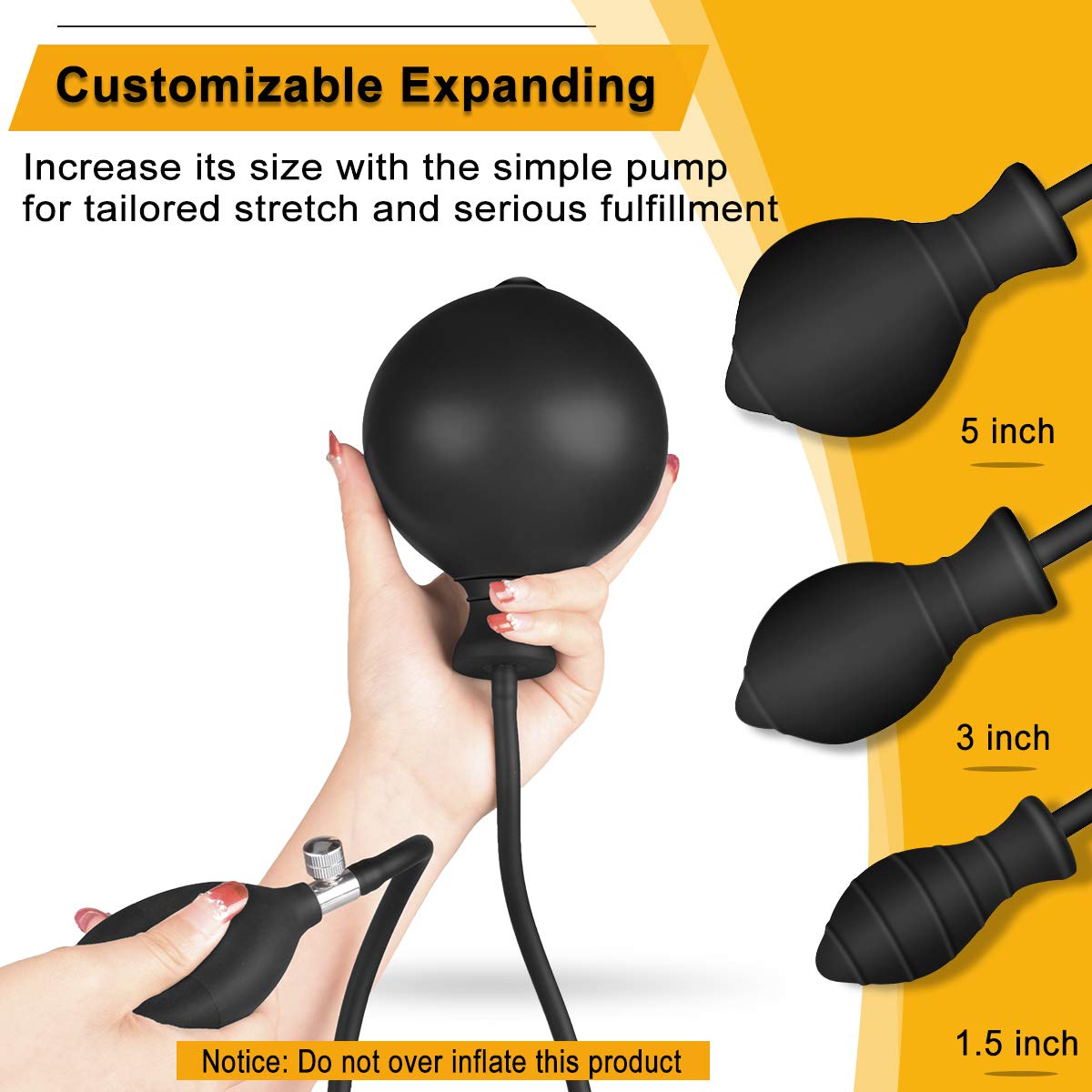 Silicone Expand Inflatable Anal Plug - Body-Safe Medical Grade Waterproof Butt Sex Toy for Male, Female and Beginners (Black Classic Style): Rippled Style