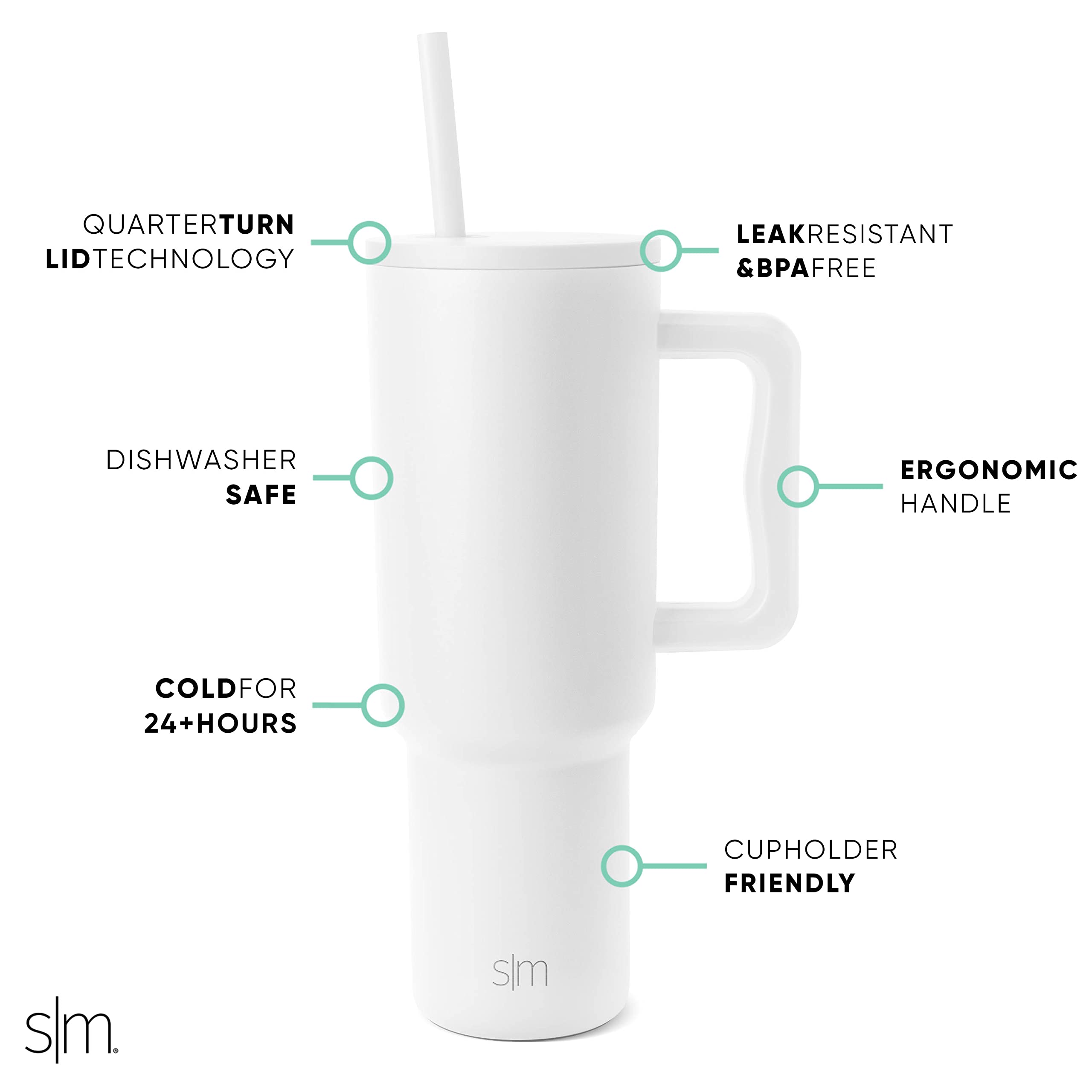 Simple Modern 40 oz Trek Tumbler with Handle and Straw Lid | Cup Holder Friendly Insulated Stainless Steel Travel Mug | Cream Leopard: -Winter White 40 Ounces