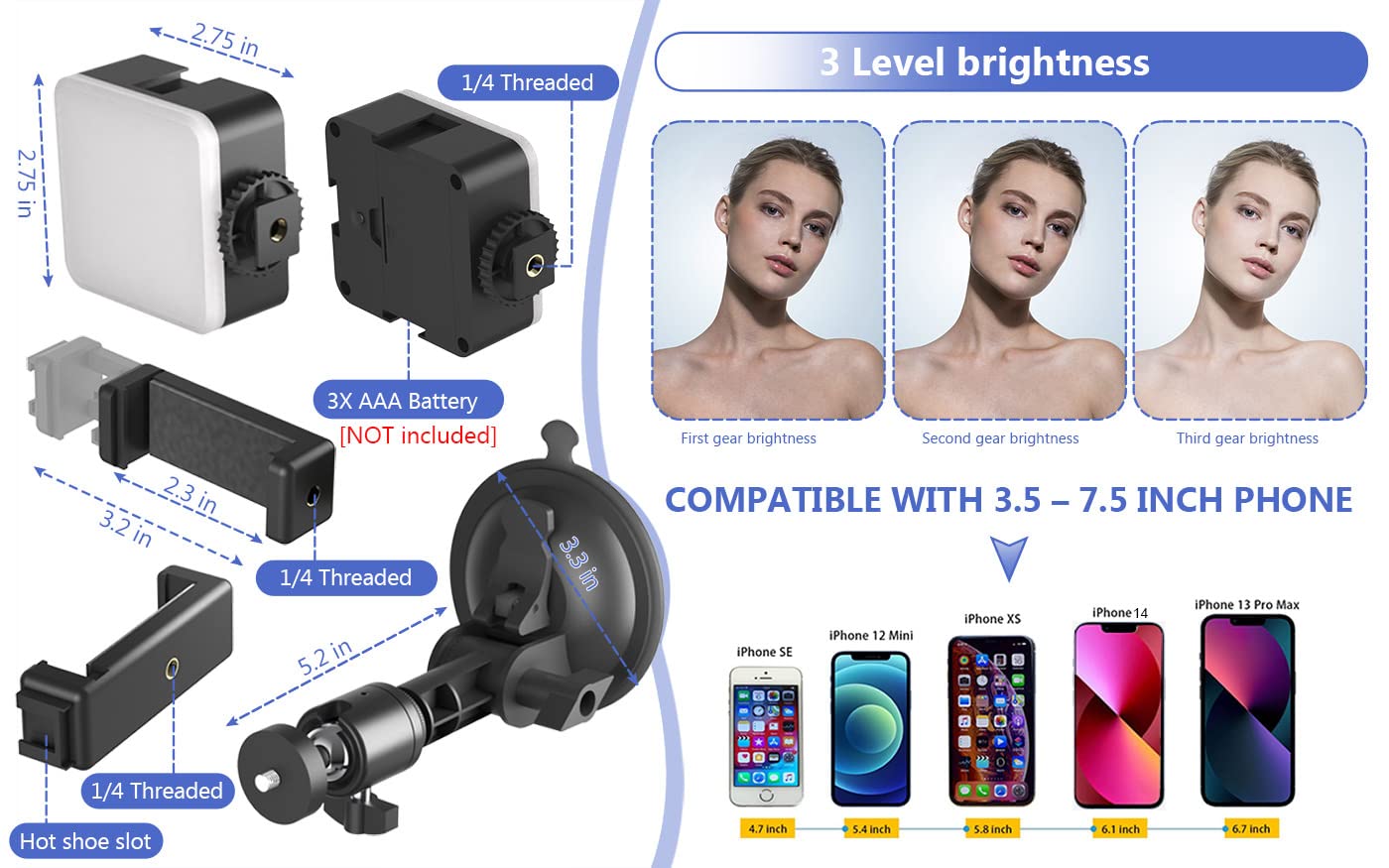 LenTok Suction Cup Mirror Phone Holder with Light, Travel Wall Phone Camera Mount for Makeup Content Creator Essentials, Mirror Tripod for Bathroom Kitchen Compatile with All Smooth Surface thumbnail 5