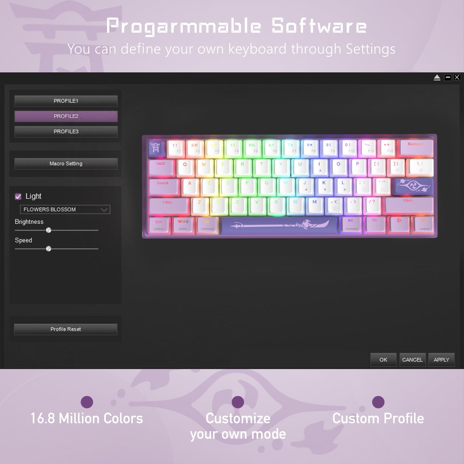 Womier 60% Percent Keyboard,WK61 Mechanical RGB Wired Gaming Keyboard,Hot-Swappable Creamy Key Board with PBT Keycaps,Linear Red Switch for Windows/MAC (): Purple