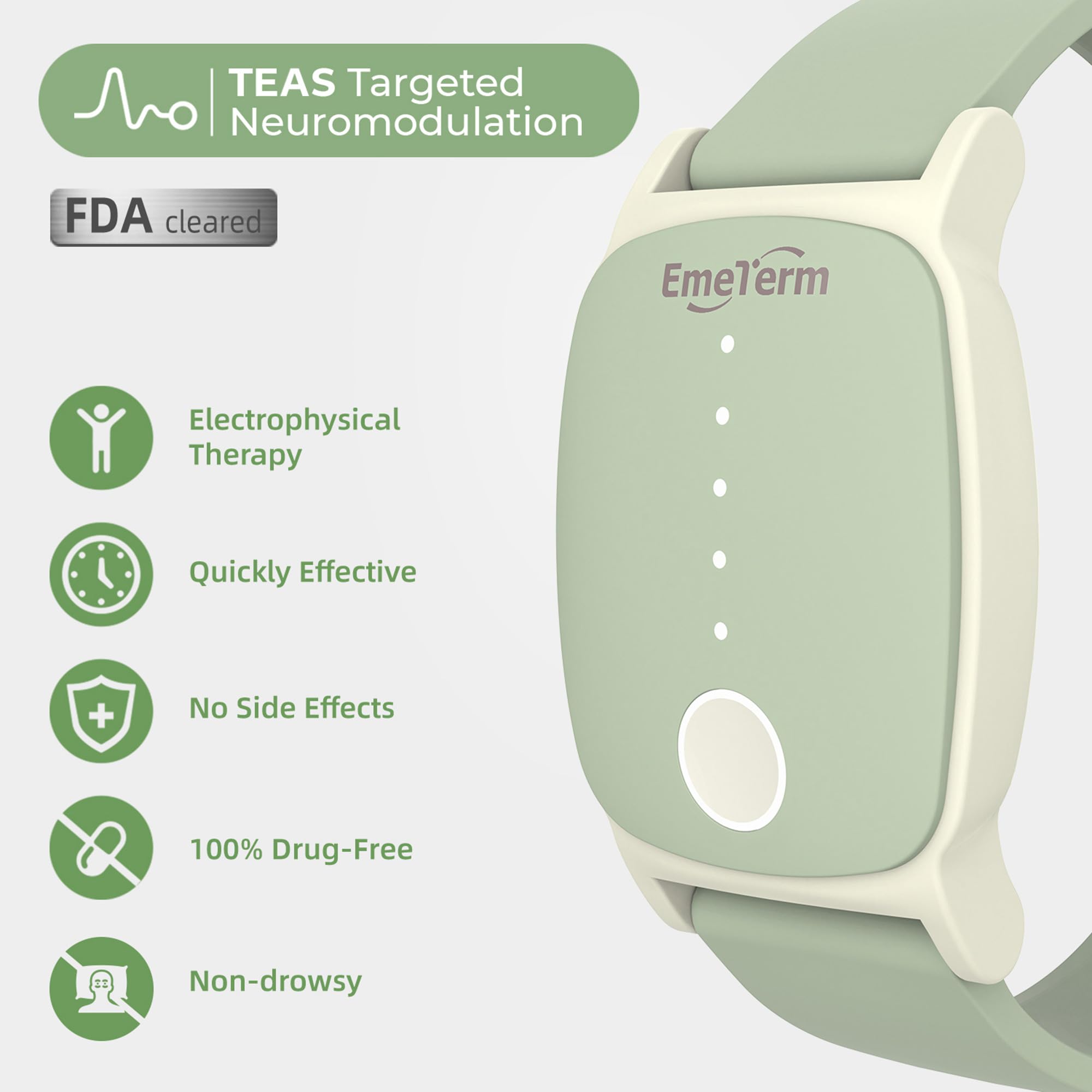 EmeTerm Explore  Anti-Nausea Wristband IP67 Waterproof Morning Motion Travel Sickness Vomit Relief Rechargeable Classic Strap Design No Gel Drug Free Without Side Effects: Mint Green