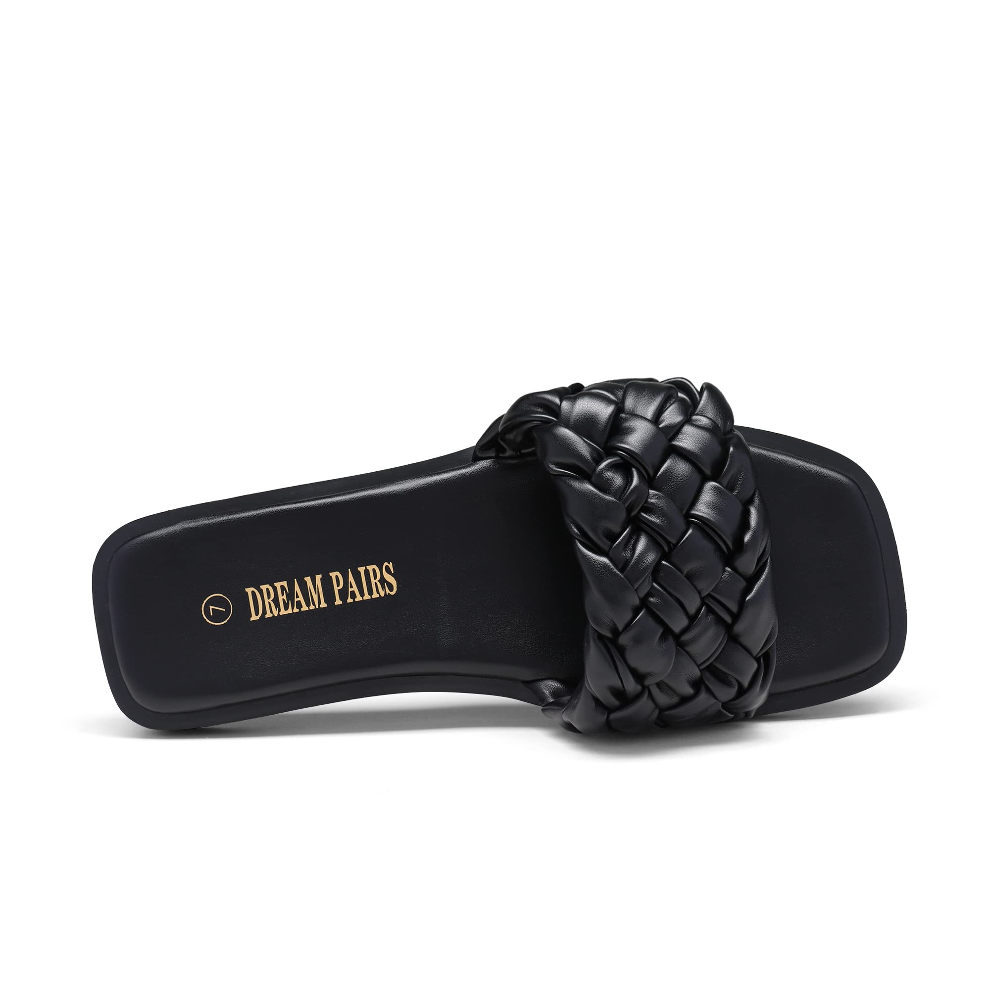 DREAM PAIRS Women's Square Open Toe Slide Sandals Cute Slip on Braided Strap Rhinestone Flat Sandals for Summer: DREAM PAIRS Women's Square Open Toe Slide Sandals Cute Slip on Braided Strap Rhinestone Flat Sandals for Summer