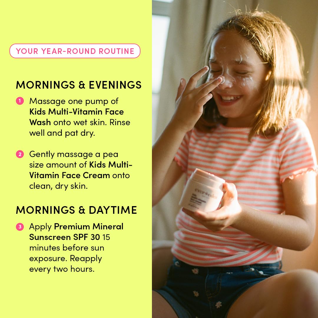 Evereden Daily 1-2-3 Routine Bundle: Clean & Vegan Skin Care Set for Kids - Hydrating & Nourishing Tween Skincare Set with Multi-Vitamin Face Wash, Face Cream, Lotion, & SPF 30 Mineral Sunscreen: Melon