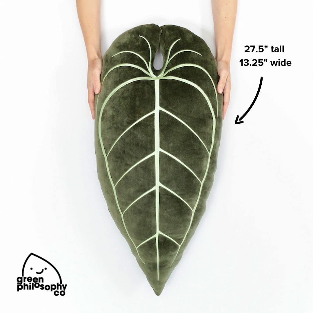 Green Philosophy Co. Plush Succulent Leaf Pillow 3D Accent Anthurium Warocqueanum Plant Throw Pillows for Couch Sofa Living Room Home Decor for Plant & Garden Lovers, Green Thumb Family & Friends