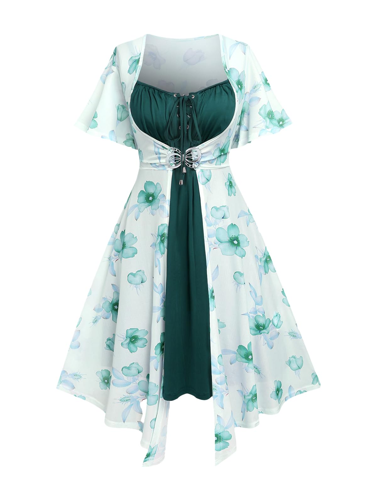 ROSE GAL Rosegal Plus Size Women Sundress Set Flutter Sleeves Floral Dress and Lace-up Cami Dress